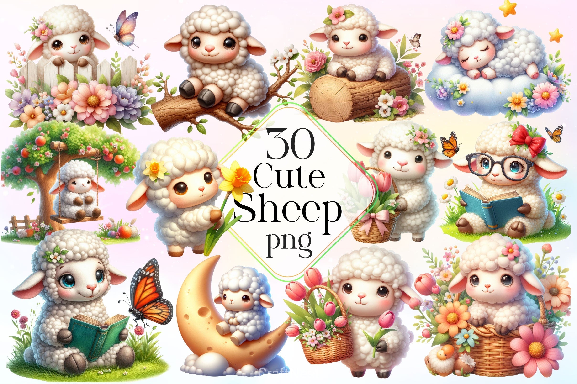 Cute Sheep Clipart Bundle 4