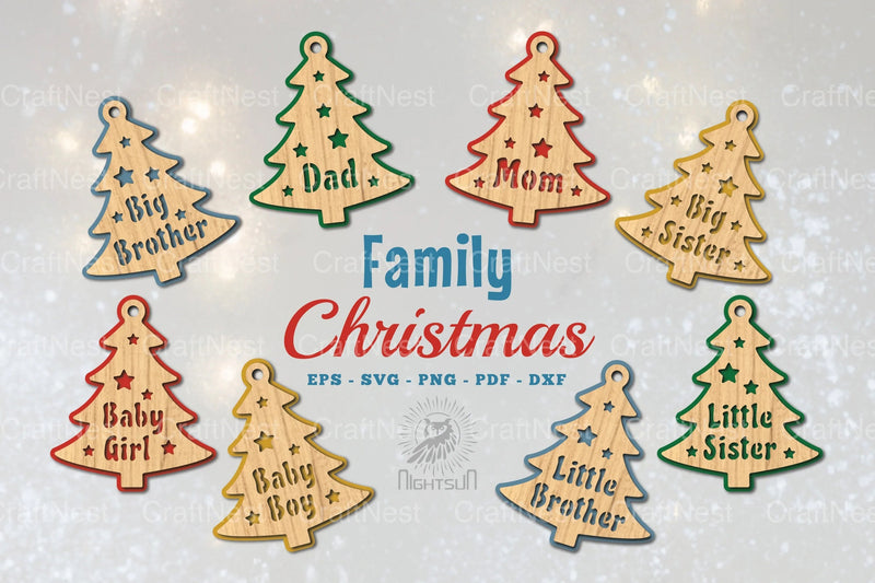Family Christmas Laser Cut Ornament SVG Bundle - CraftNest - Digital Crafting and Art