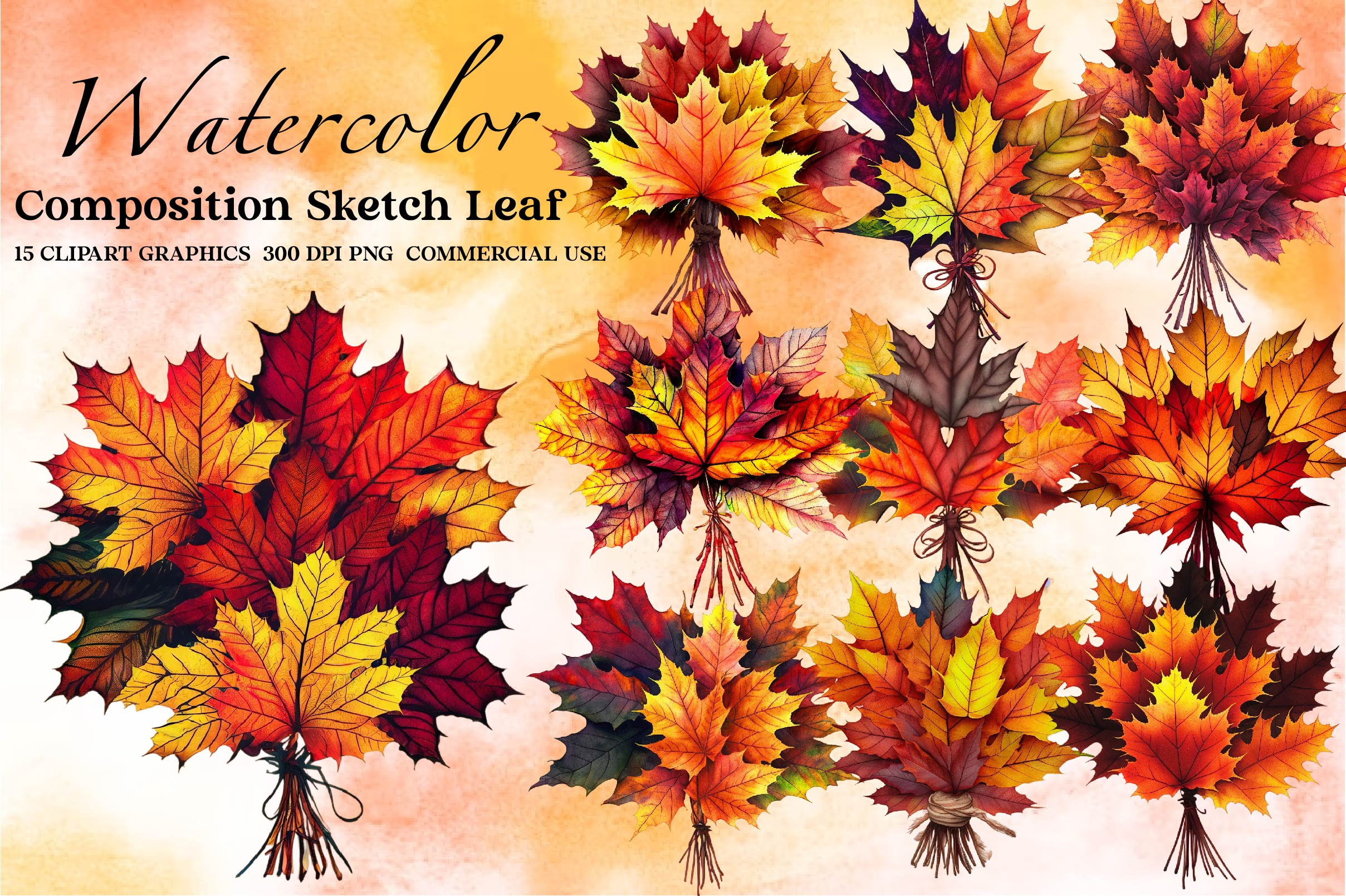 Composition Sketch Leaf Clipart Bundle