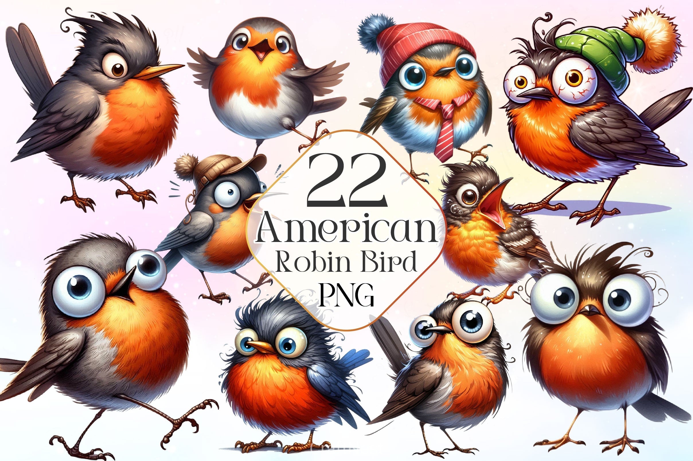 Funny American Robin Bird Clipart Bundle 2