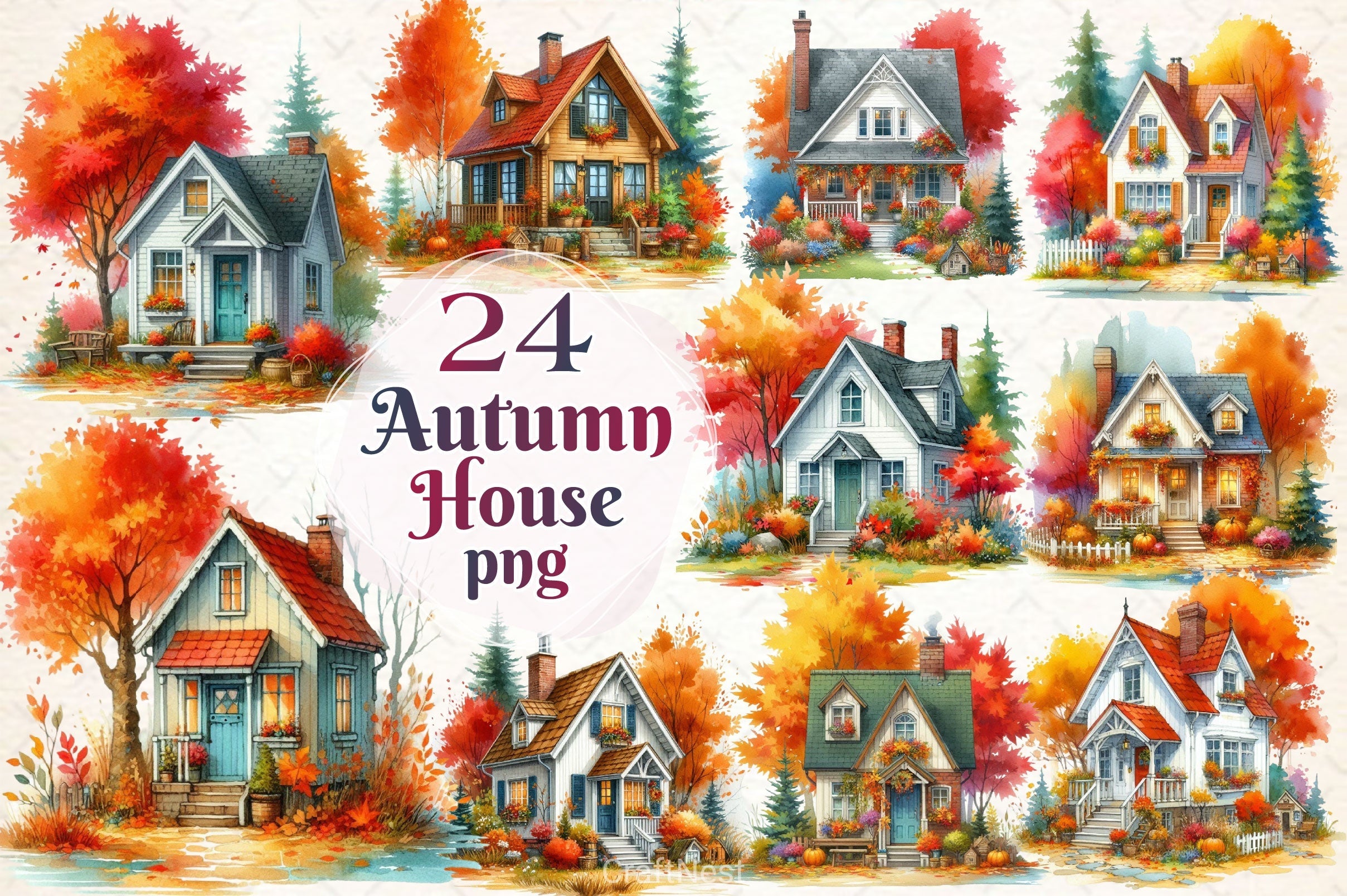 Autumn House Clipart Bundle