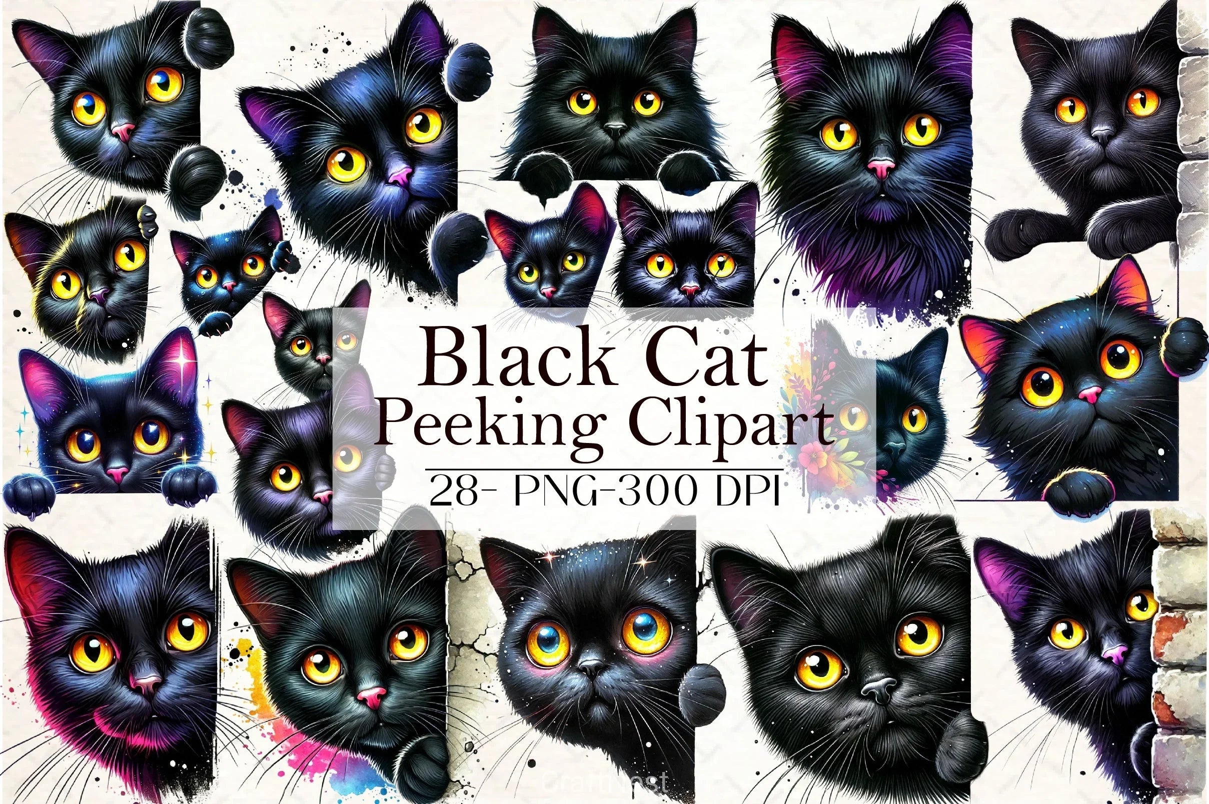 Black Cat Peeking Clipart Bundle - CraftNest - Digital Crafting and Art