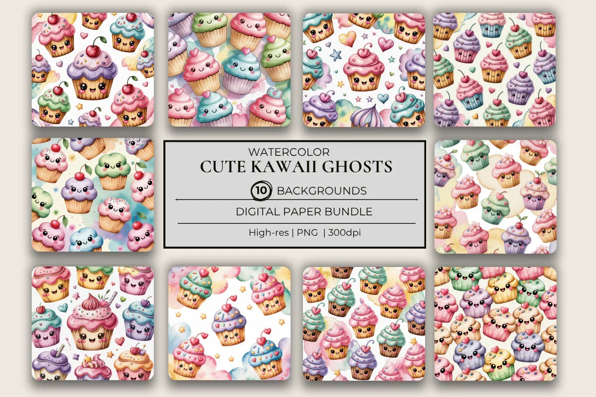 Kawaii Cupcakes Background Papers - CraftNest - Digital Crafting and Art
