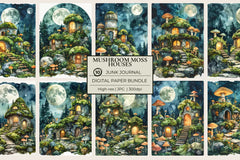 Mushroom Moss Houses Junk Journal Papers - CraftNest - Digital Crafting and Art