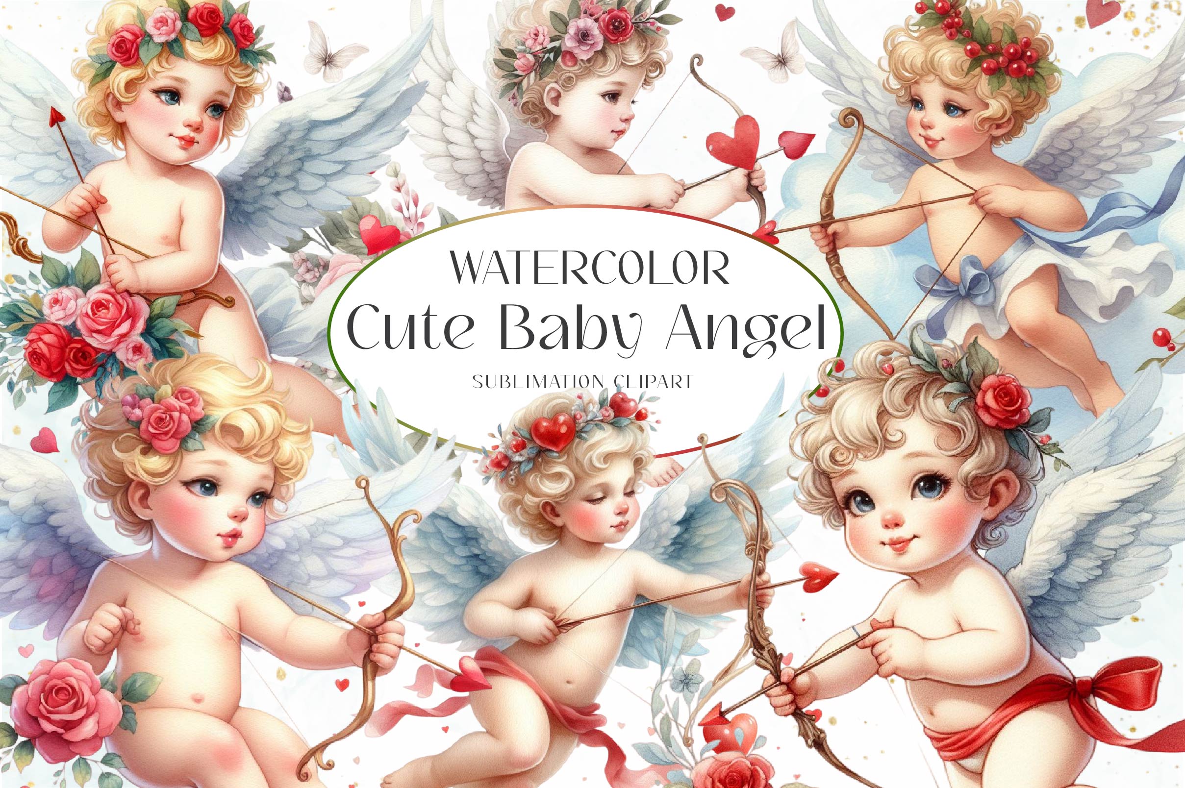 Cute Baby Angel Clipart Bundle 1