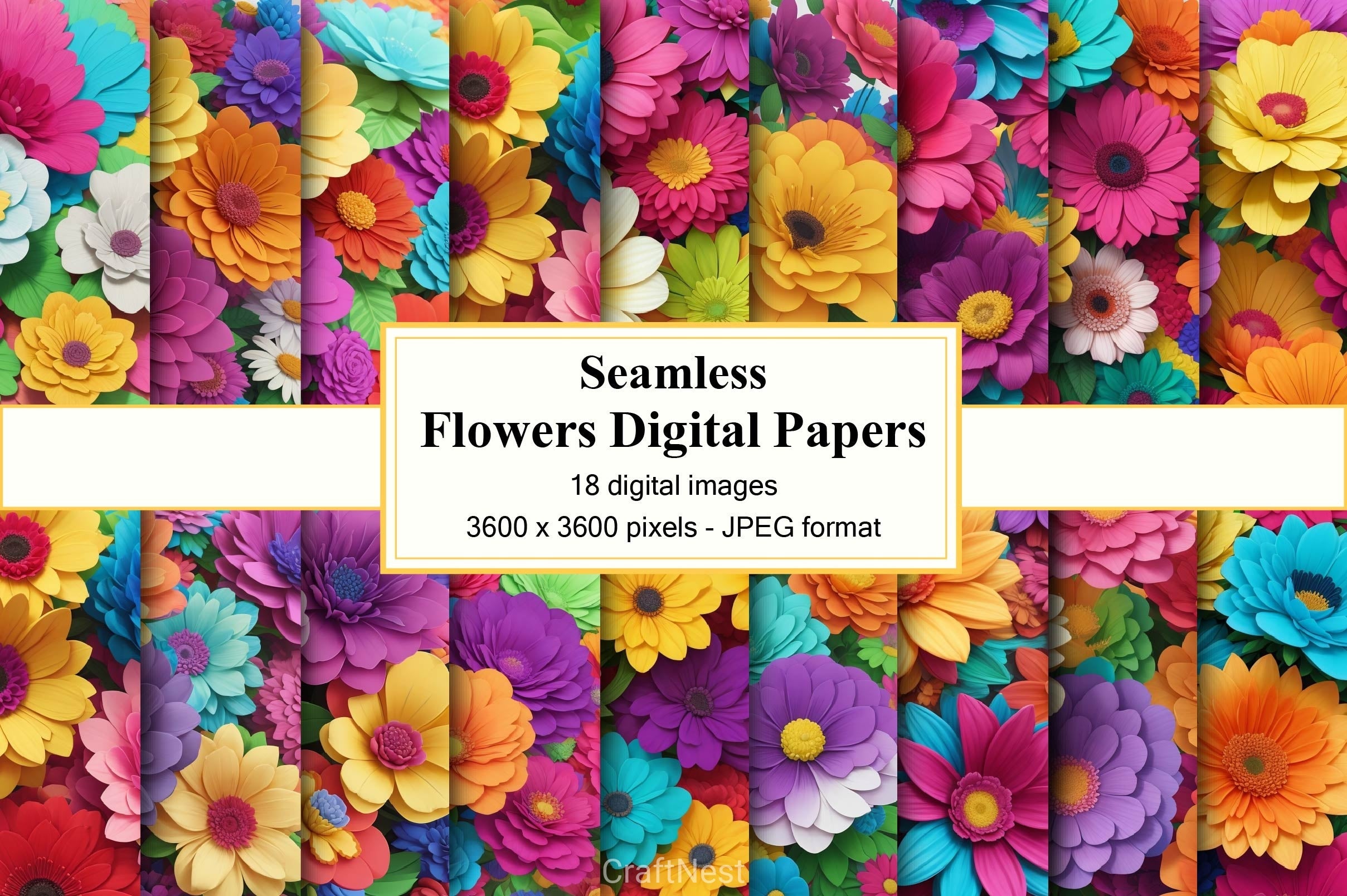 3D Flowers Digital Papers 2
