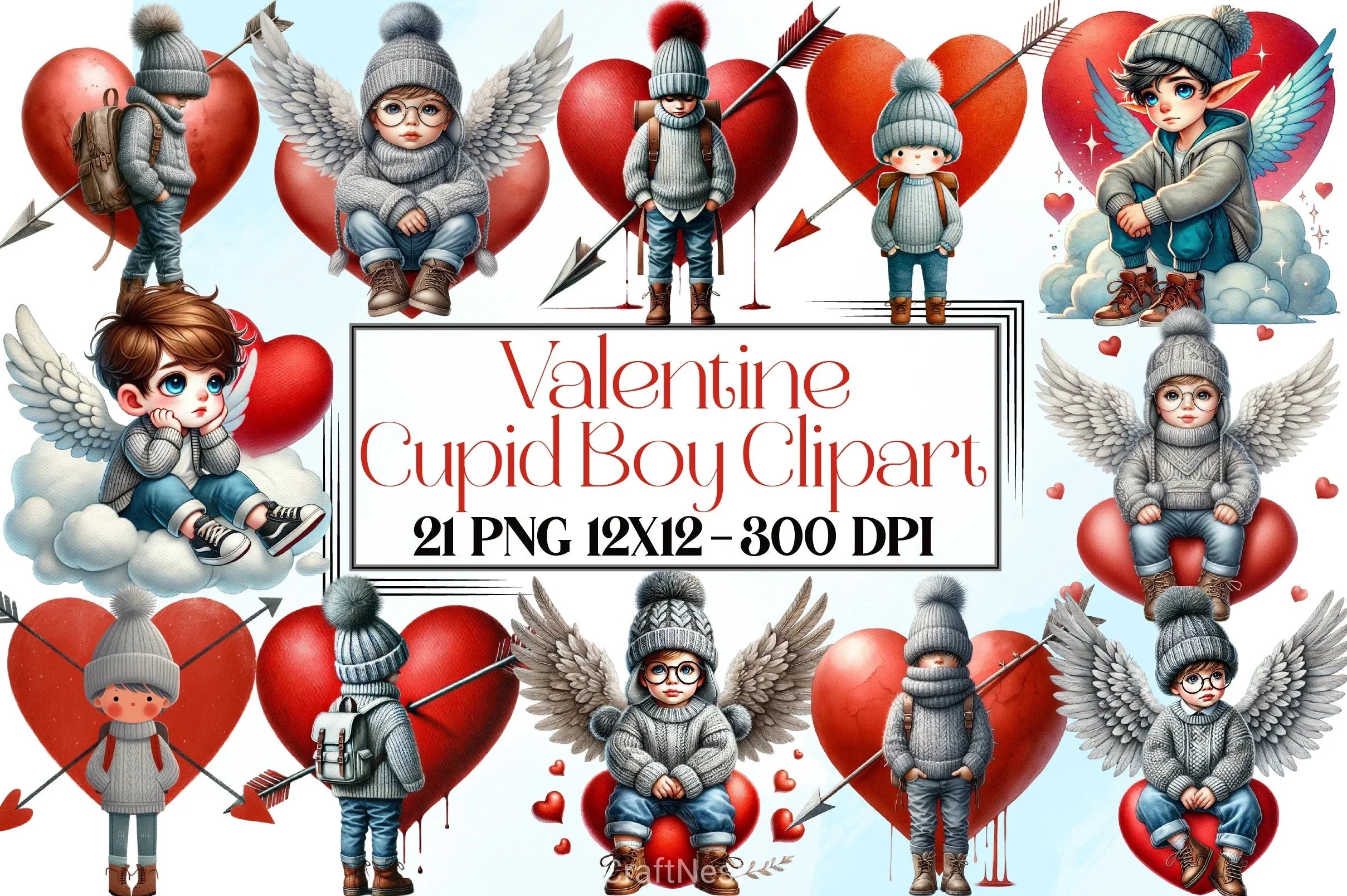 Valentine Cupid Boy Clipart Bundle - CraftNest - Digital Crafting and Art
