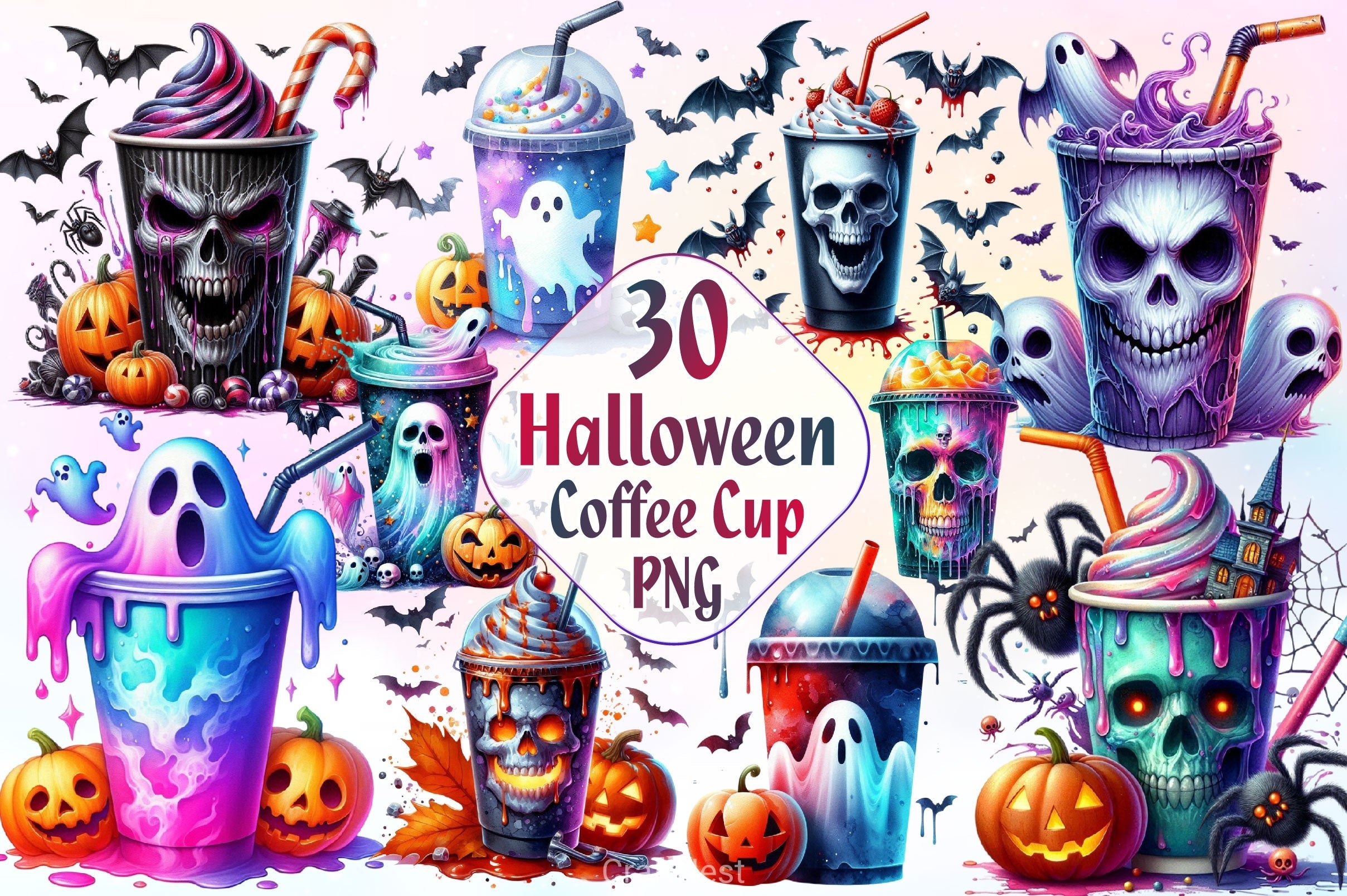 Halloween Coffee Cup Clipart Bundle 3