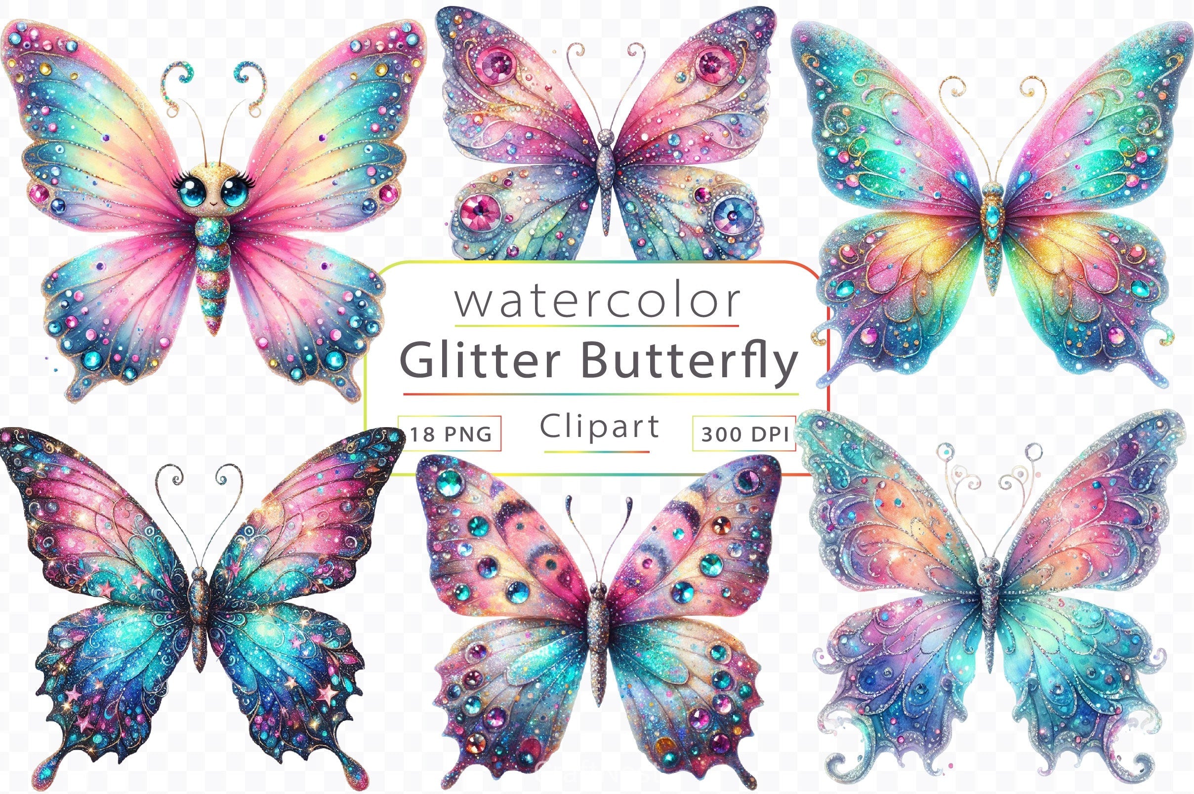 Glitter Butterfly Clipart Bundle 3