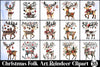 Christmas Reindeer Folk Art Clipart Bundle