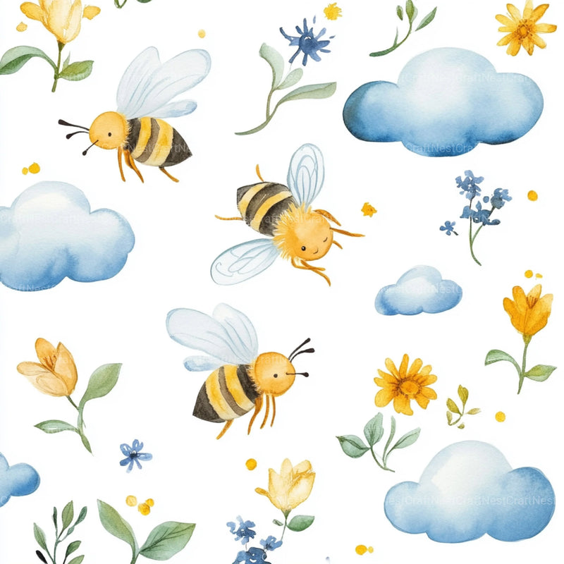 Lovely Bee Digital Paper - CraftNest - Digital Crafting and Art