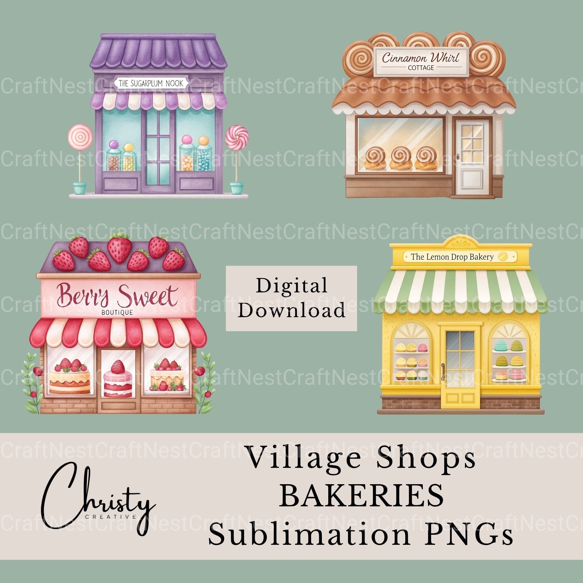 Village Shops Bakeries Clipart Bundle