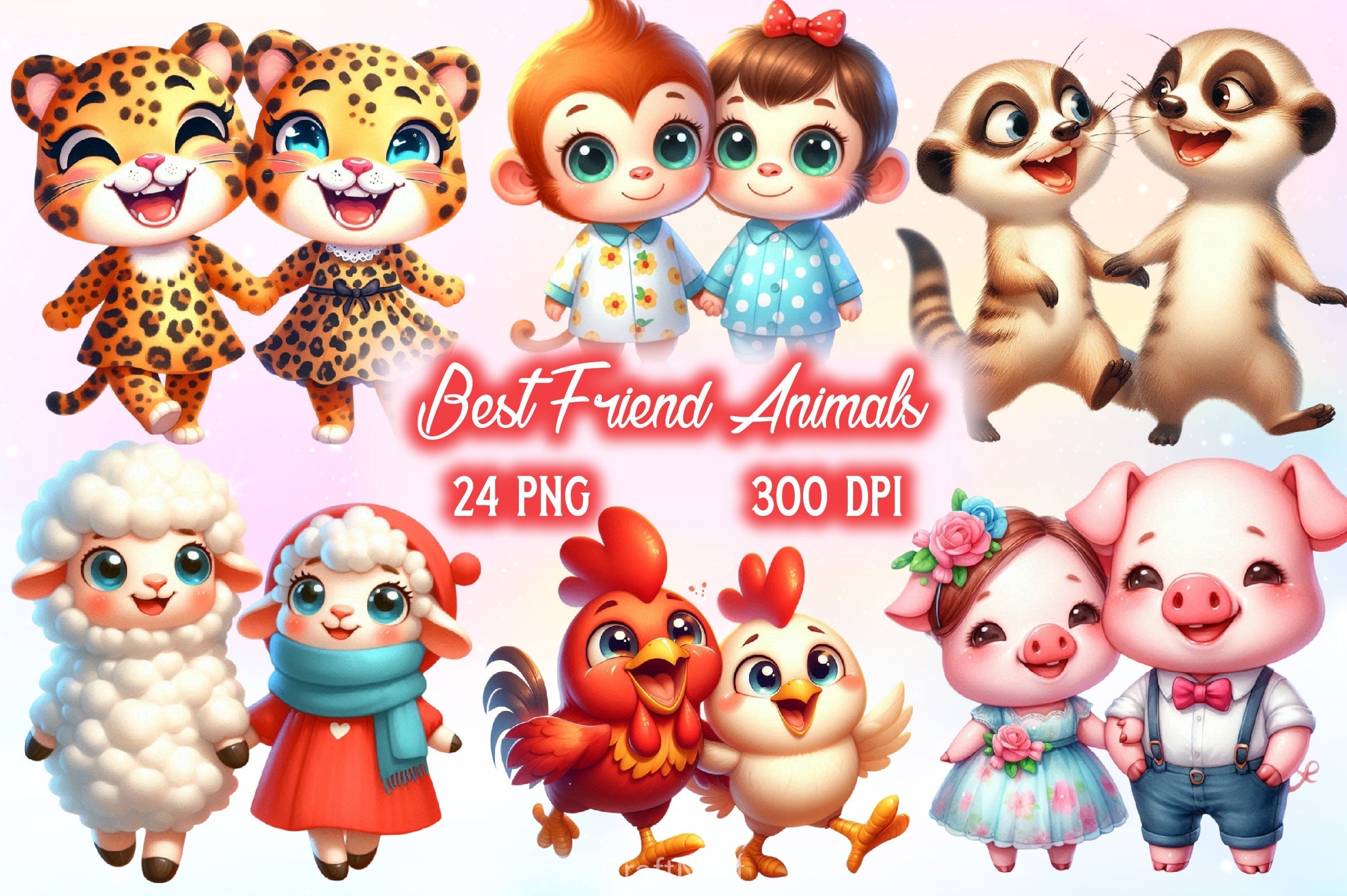 Funny Best Friend Animals Clipart Bundle 2