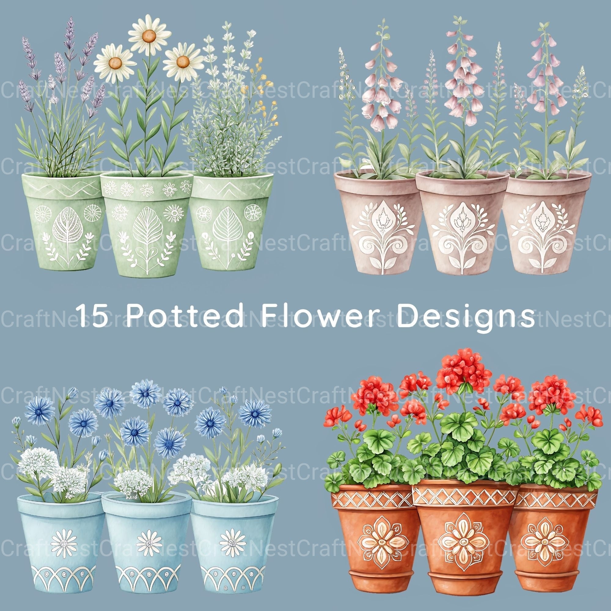 Potted Flowers Clipart Bundle