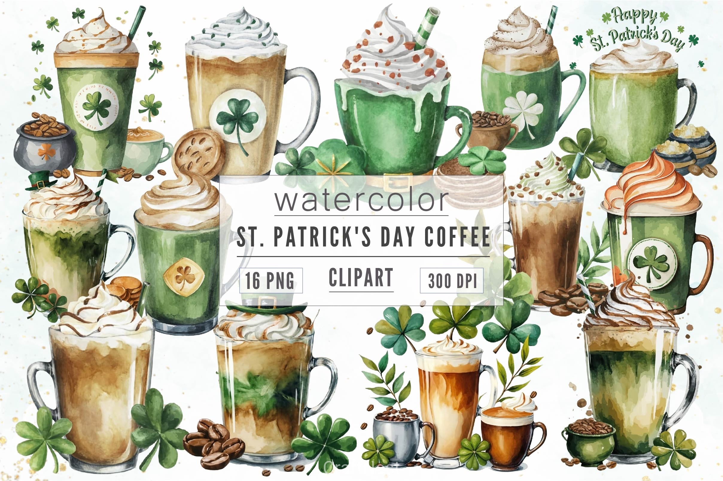 St Patrick Coffee Design Clipart Bundle