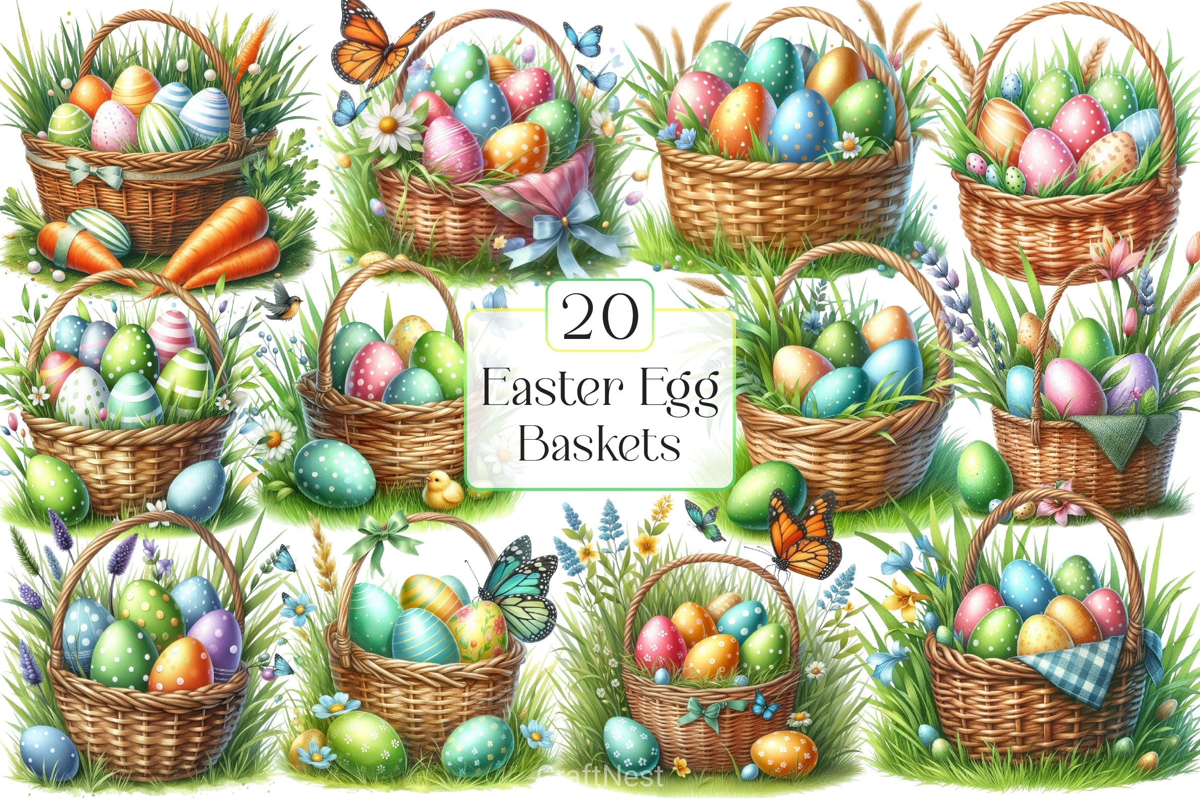 Easter Egg Basket Clipart Bundle 3