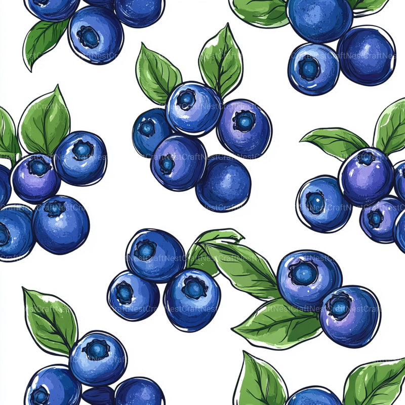 Blueberry Seamless Pattern Papers Digital - CraftNest - Digital Crafting and Art