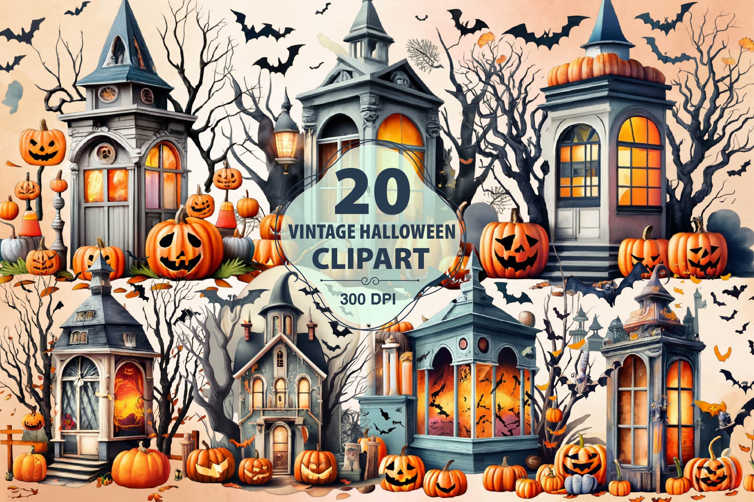 Vintage Halloween Clipart Bundle 1