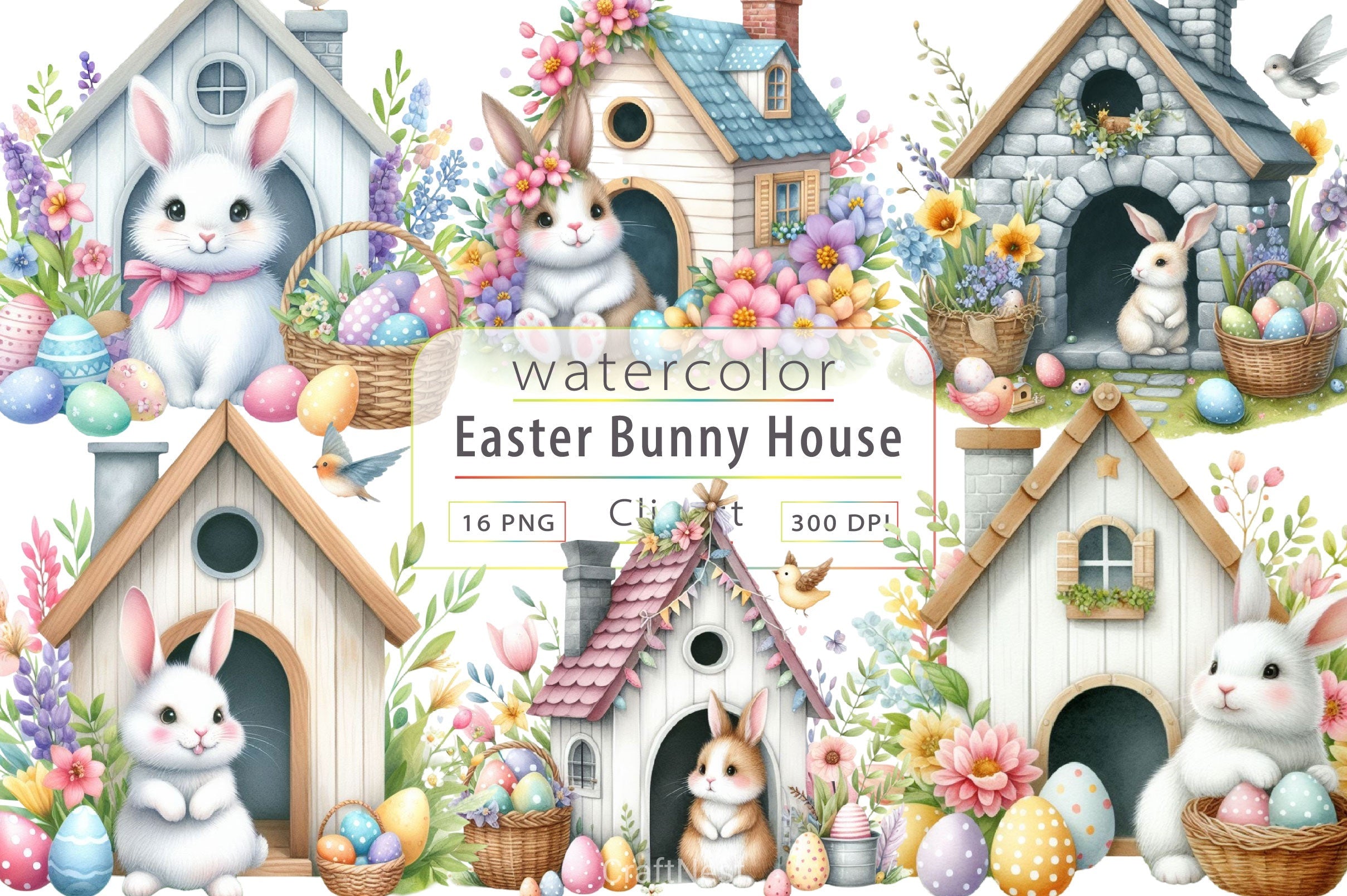 Easter Bunny House Clipart Bundle