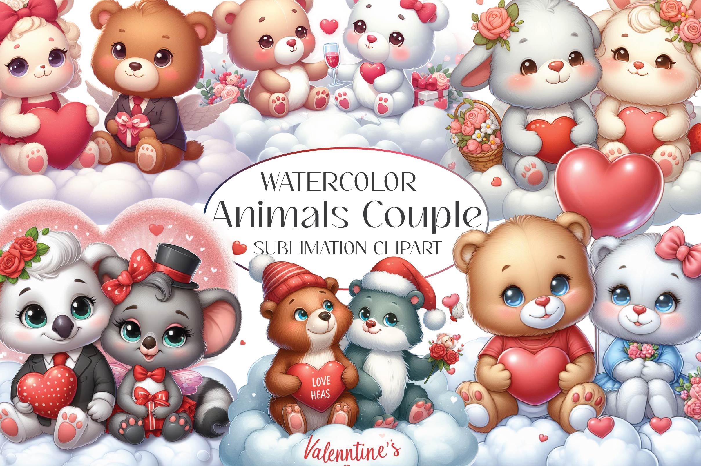Animals Couple In Love Clipart Bundle