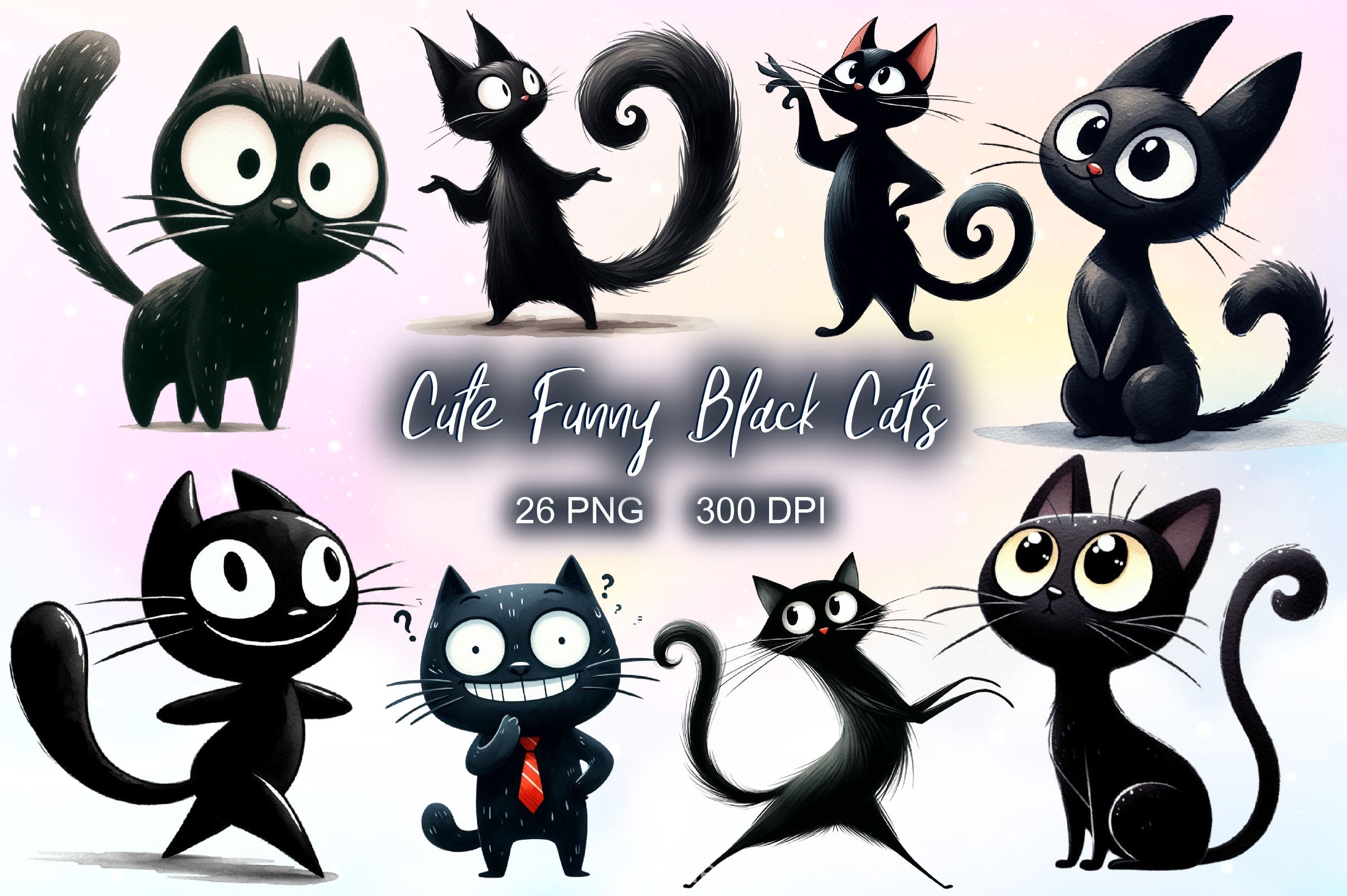 Funny Black Cats Cute Cat Clipart Bundle 2