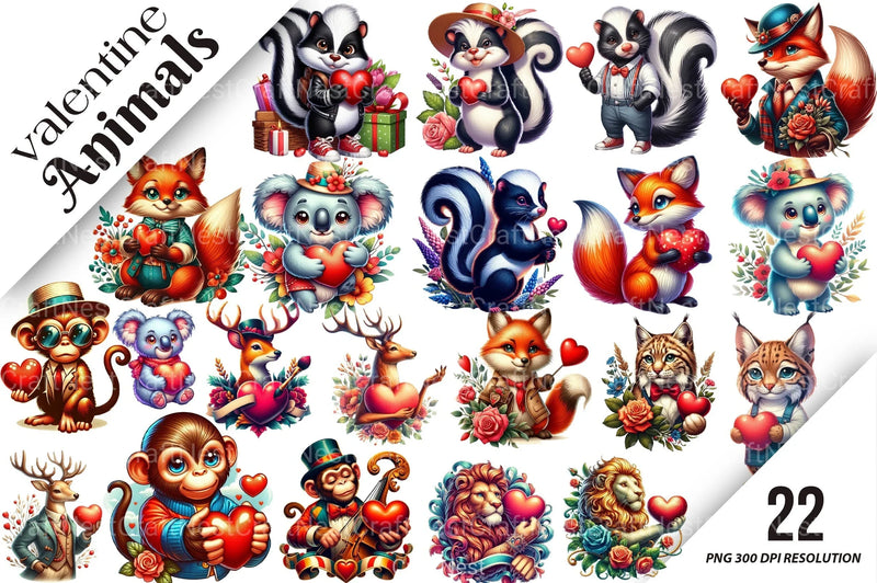 Valentine Animals Clipart Bundle 9 - CraftNest - Digital Crafting and Art