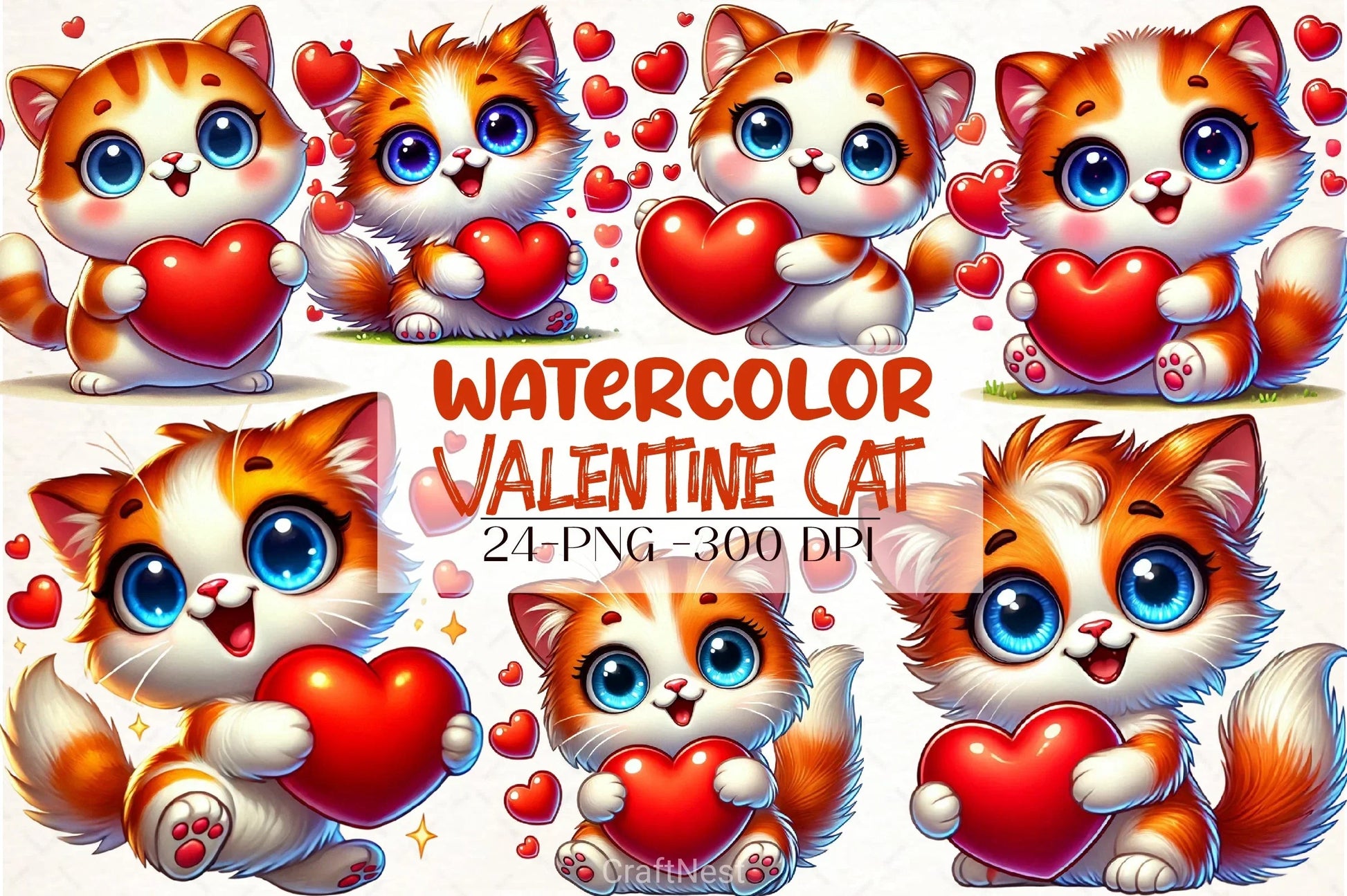 Valentine Cat Clipart Bundle - CraftNest - Digital Crafting and Art