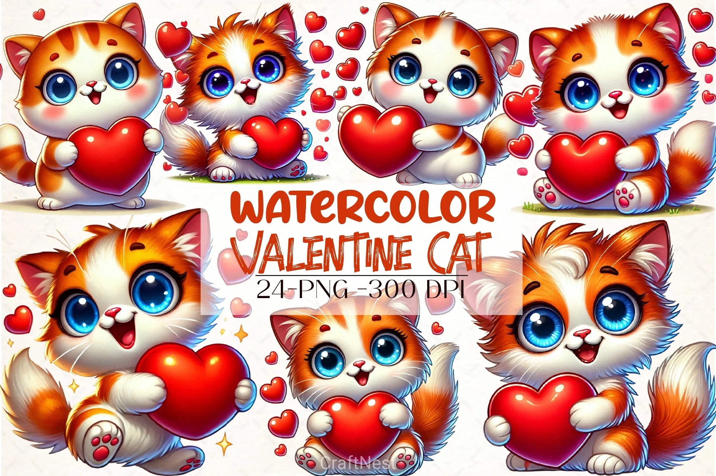 Valentine Cat Clipart Bundle - CraftNest - Digital Crafting and Art