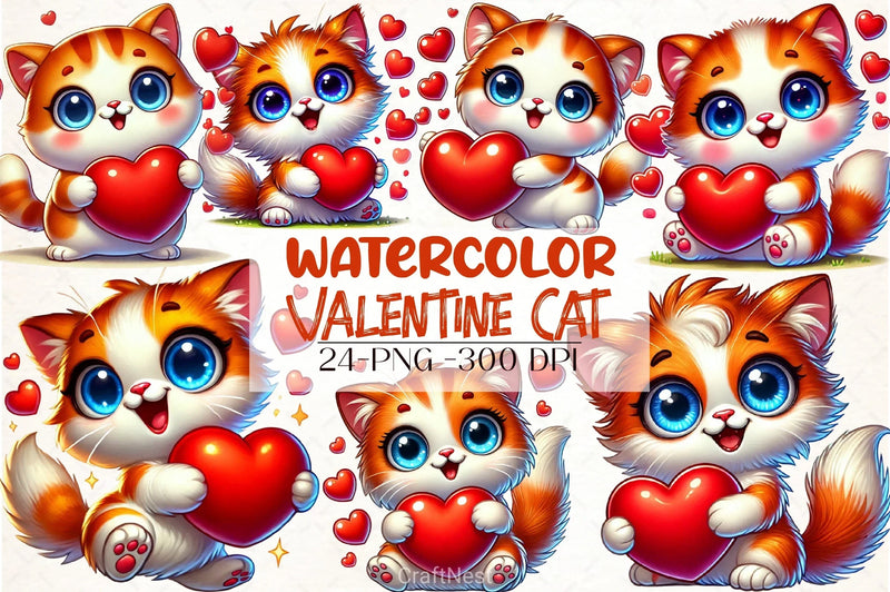 Valentine Cat Clipart Bundle - CraftNest - Digital Crafting and Art