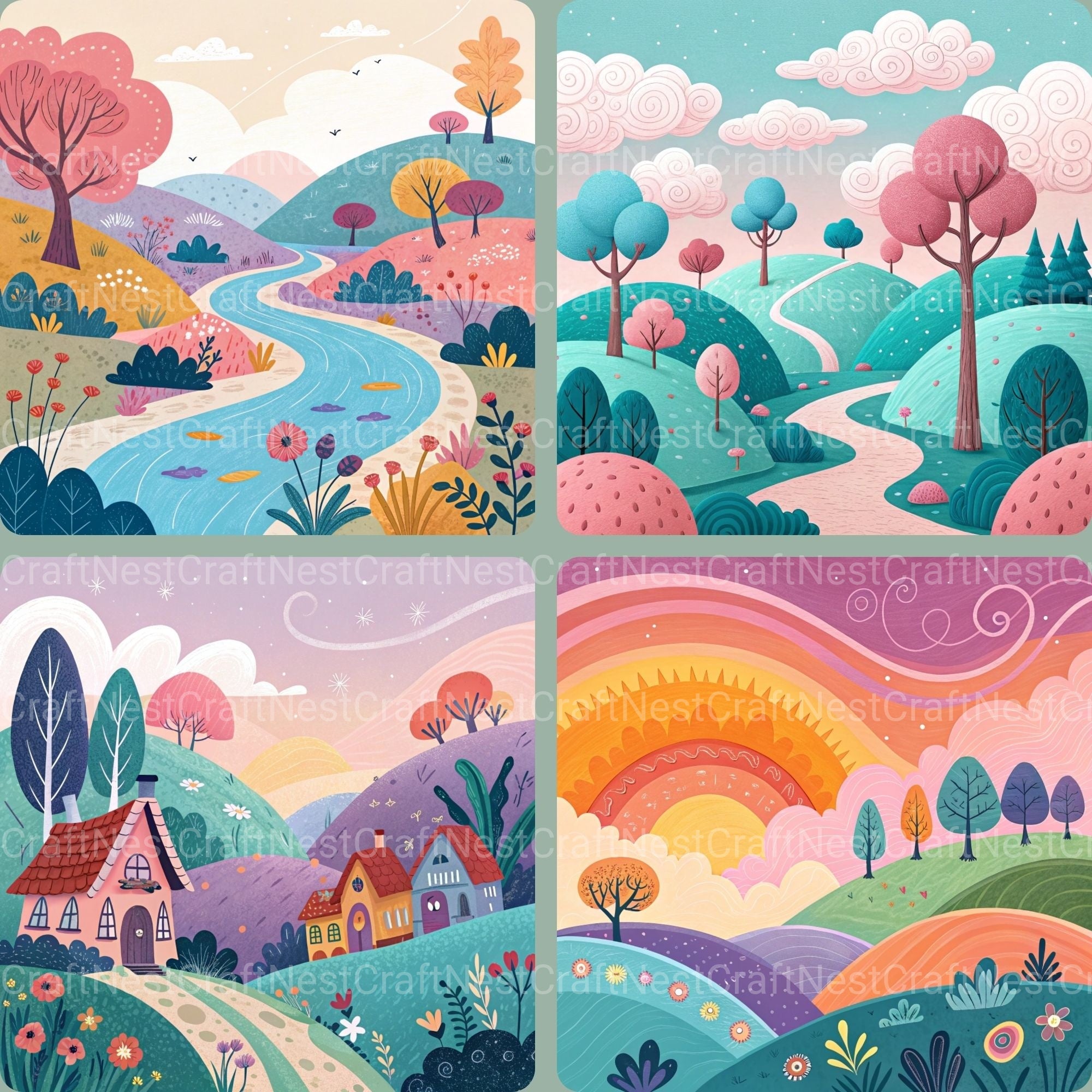 Whimsical Abstract Landscape Clipart Bundle