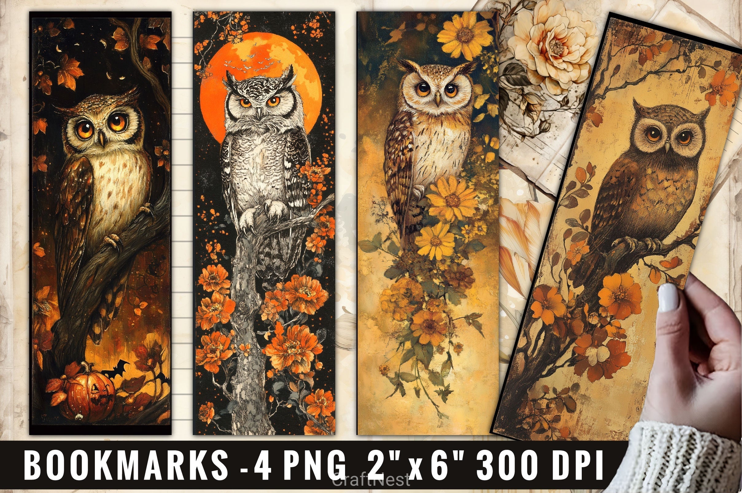 Halloween Owl Flowers Clipart Bundle