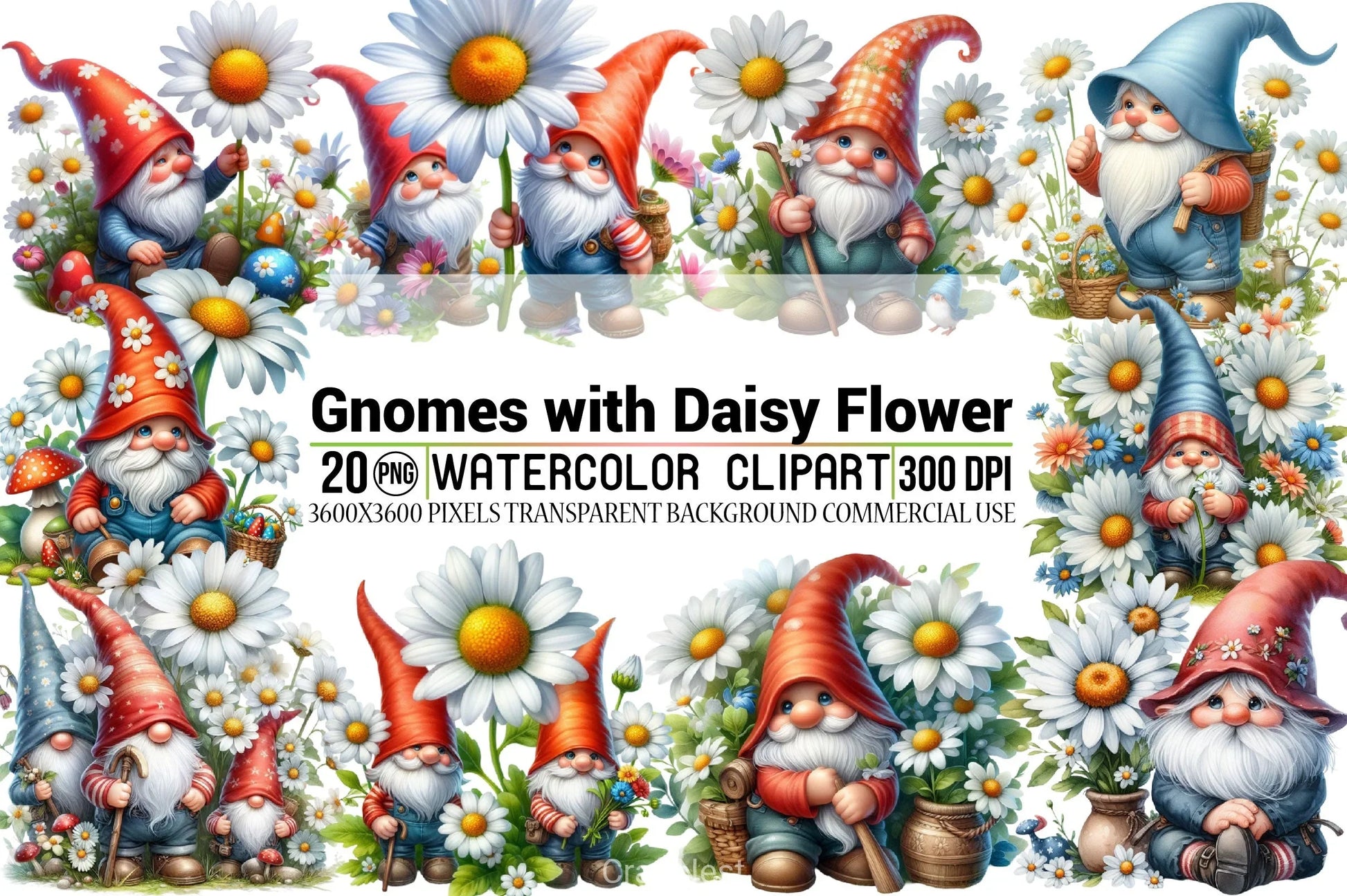 Cute Gnomes Daisy Clipart Bundle - CraftNest - Digital Crafting and Art