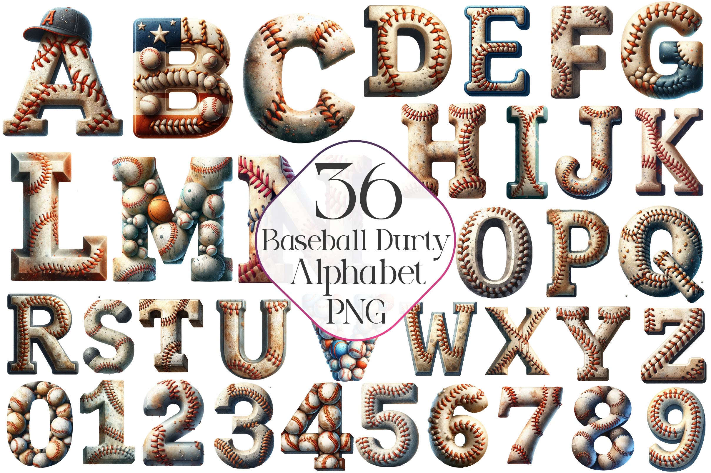 Baseball Dirty Alphabet Clipart Bundle