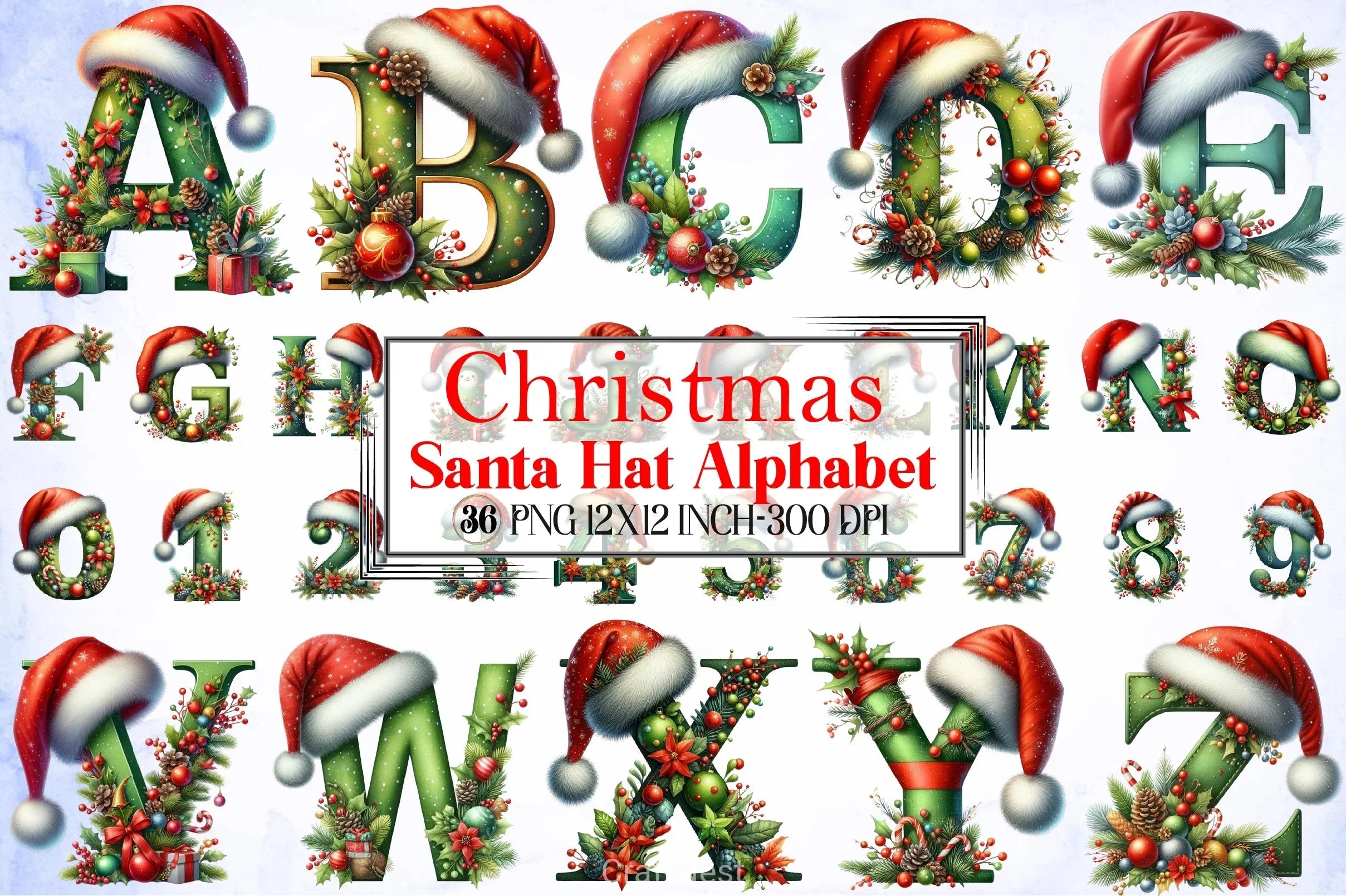 Christmas Santa Hat Alphabet Clipart Bundle - CraftNest - Digital Crafting and Art