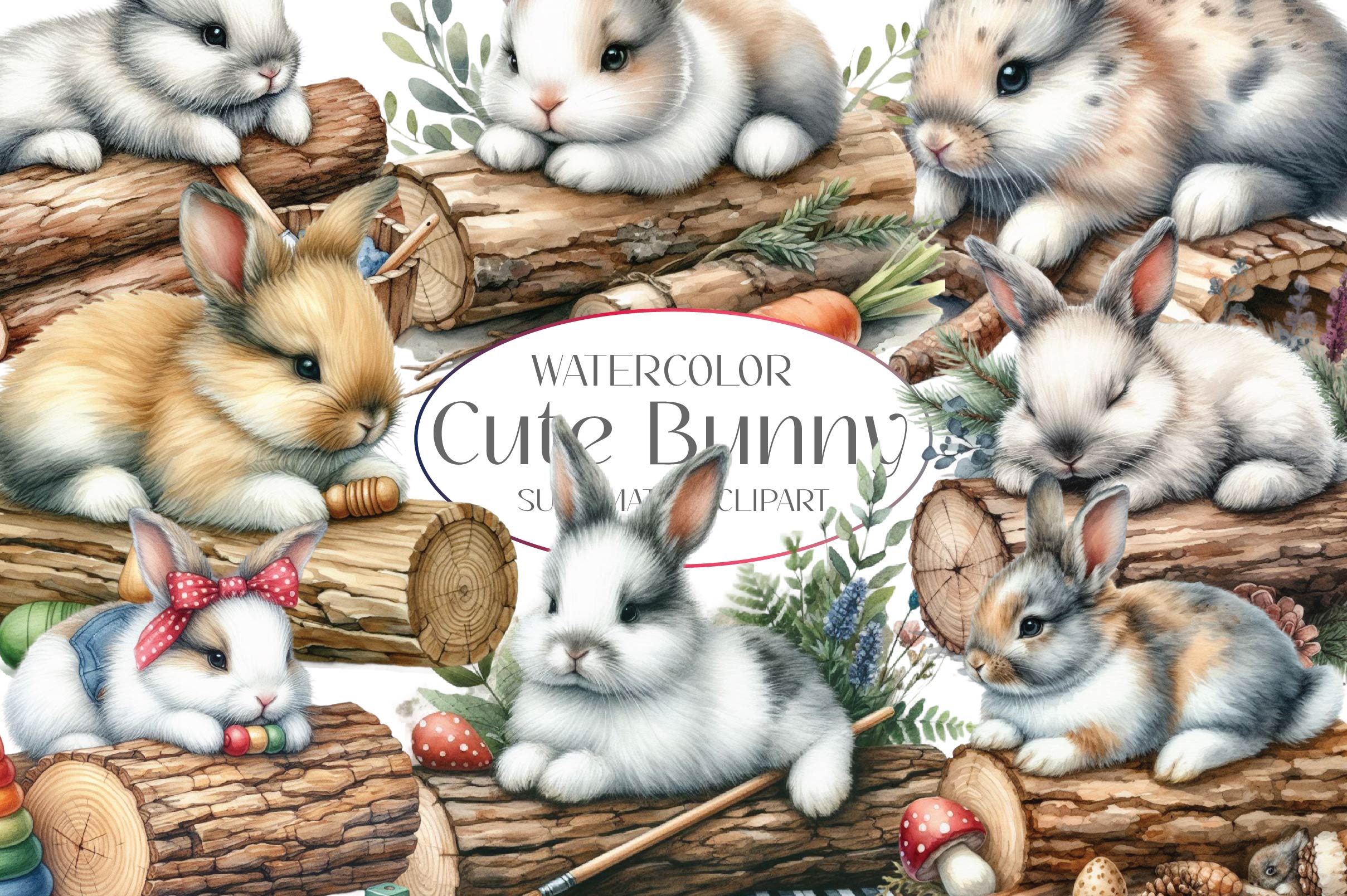 Cute Bunny Clipart Bundle 1