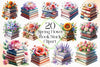 Spring Flower Book Stack Clipart Bundle 2