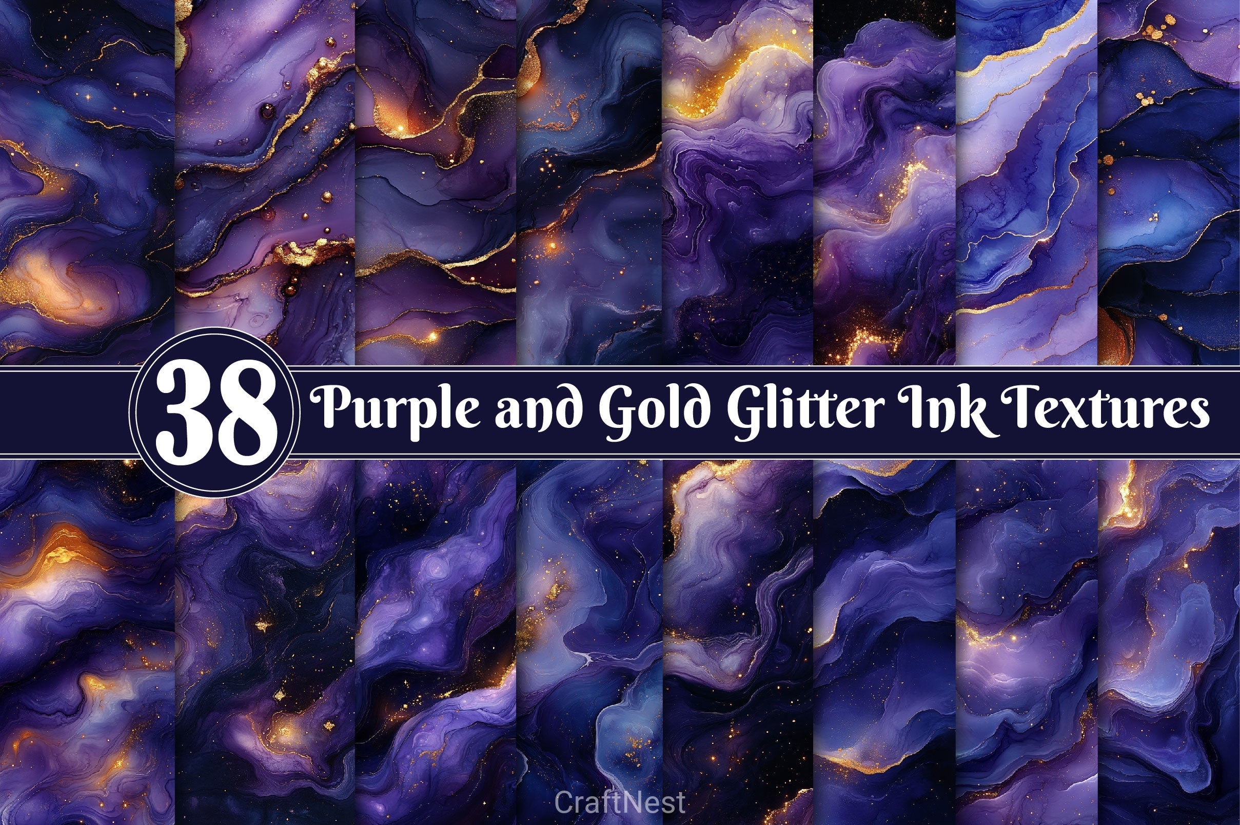 Purple And Gold Glitter Ink Textures
