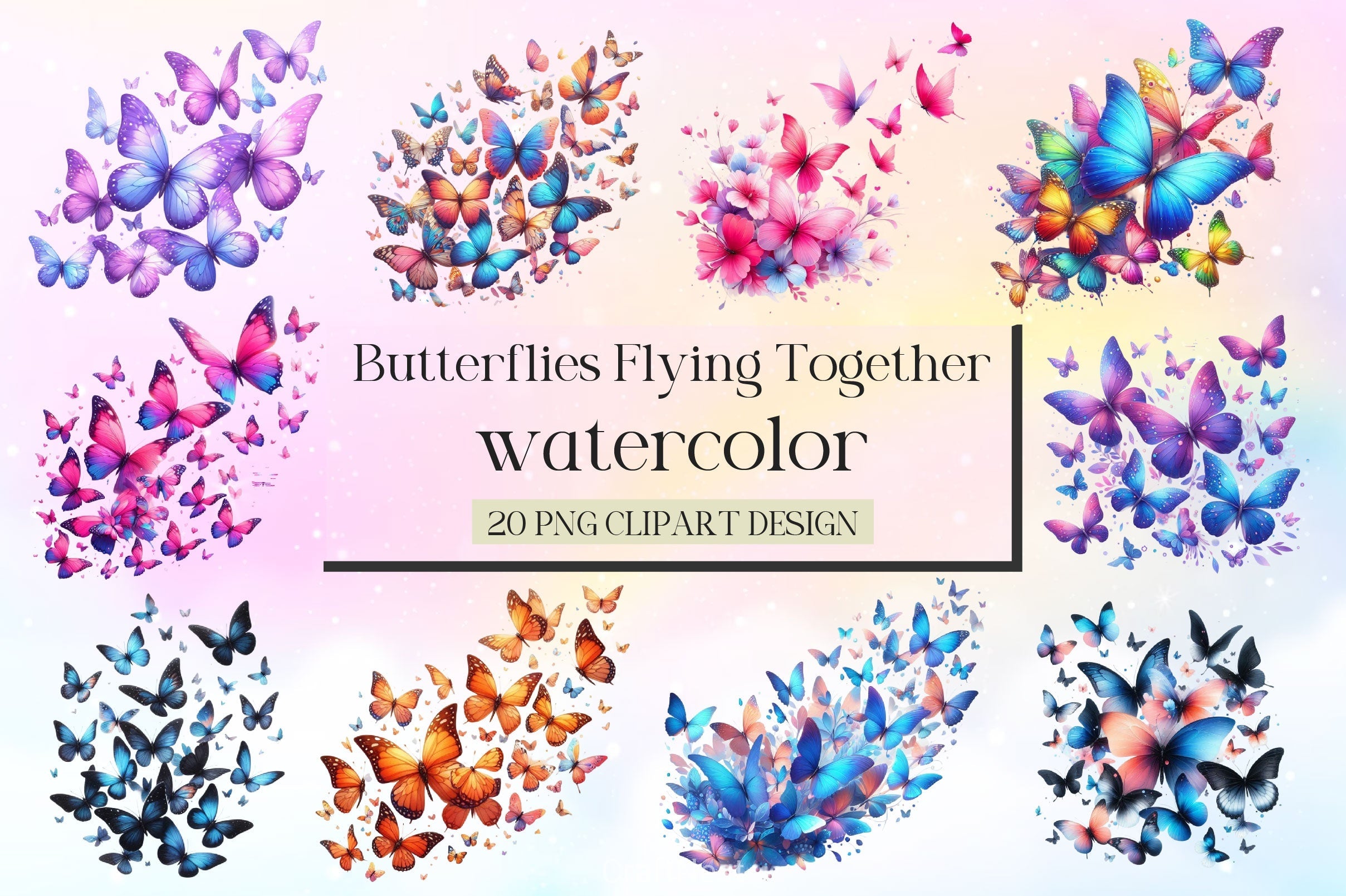 Butterflies Flying Together Clipart Bundle 2
