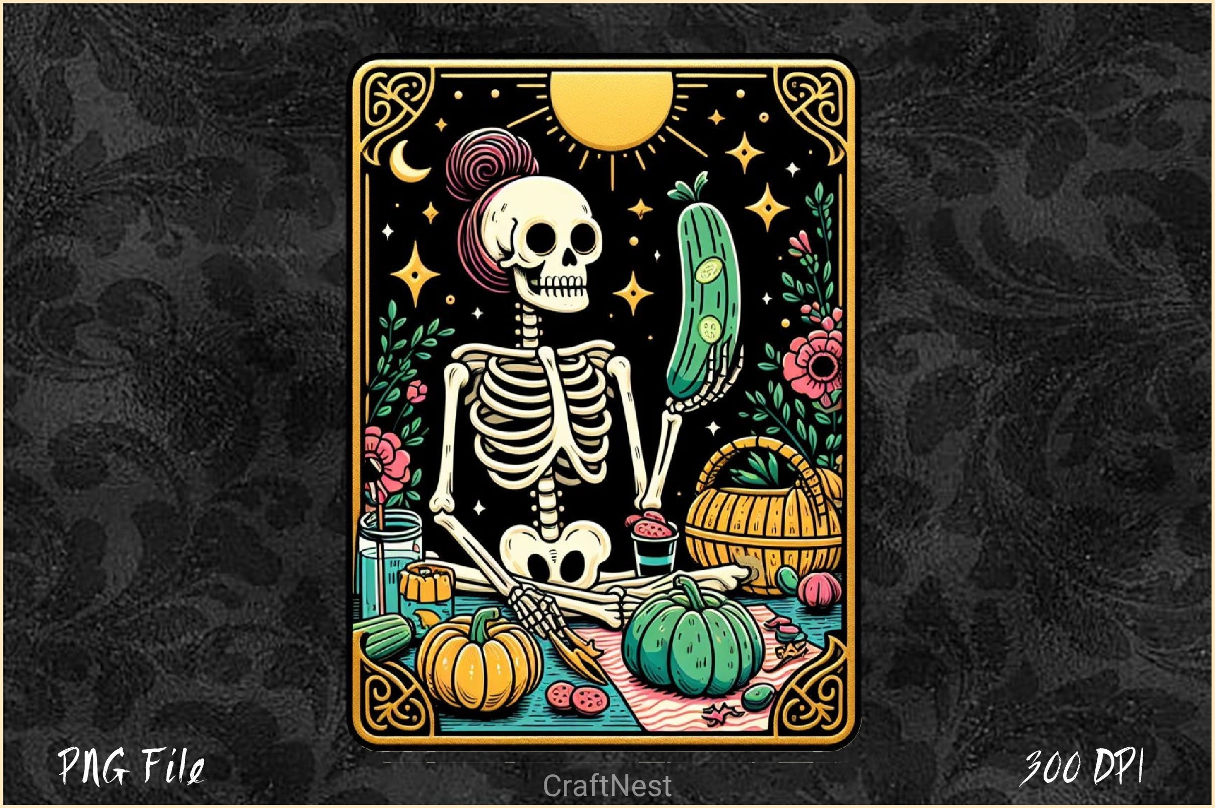 Funny Gardening Skeleton Tarot Card Clipart Bundle