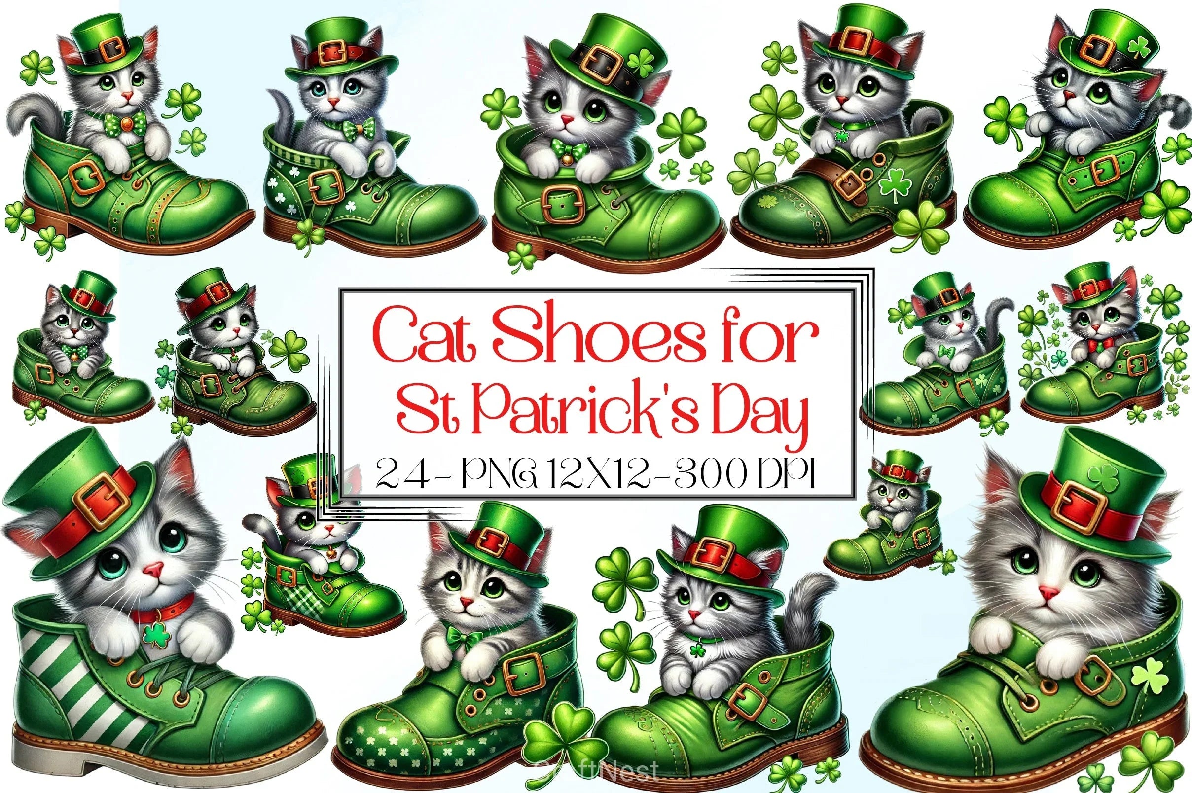 Cat Shoes St. Patrick's Day Clipart Bundle - CraftNest - Digital Crafting and Art