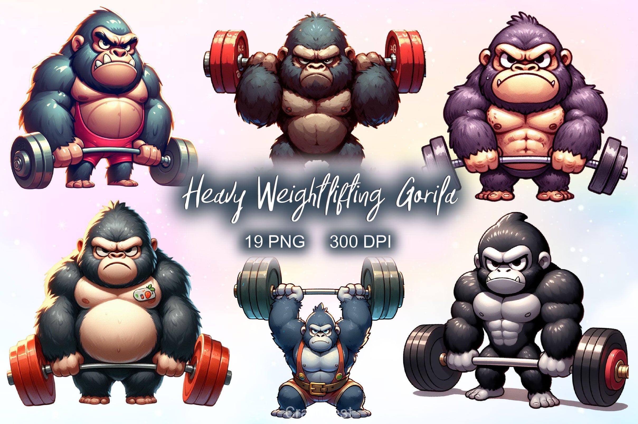 Heavy Weightlifting Gorilla Clipart Bundle 2