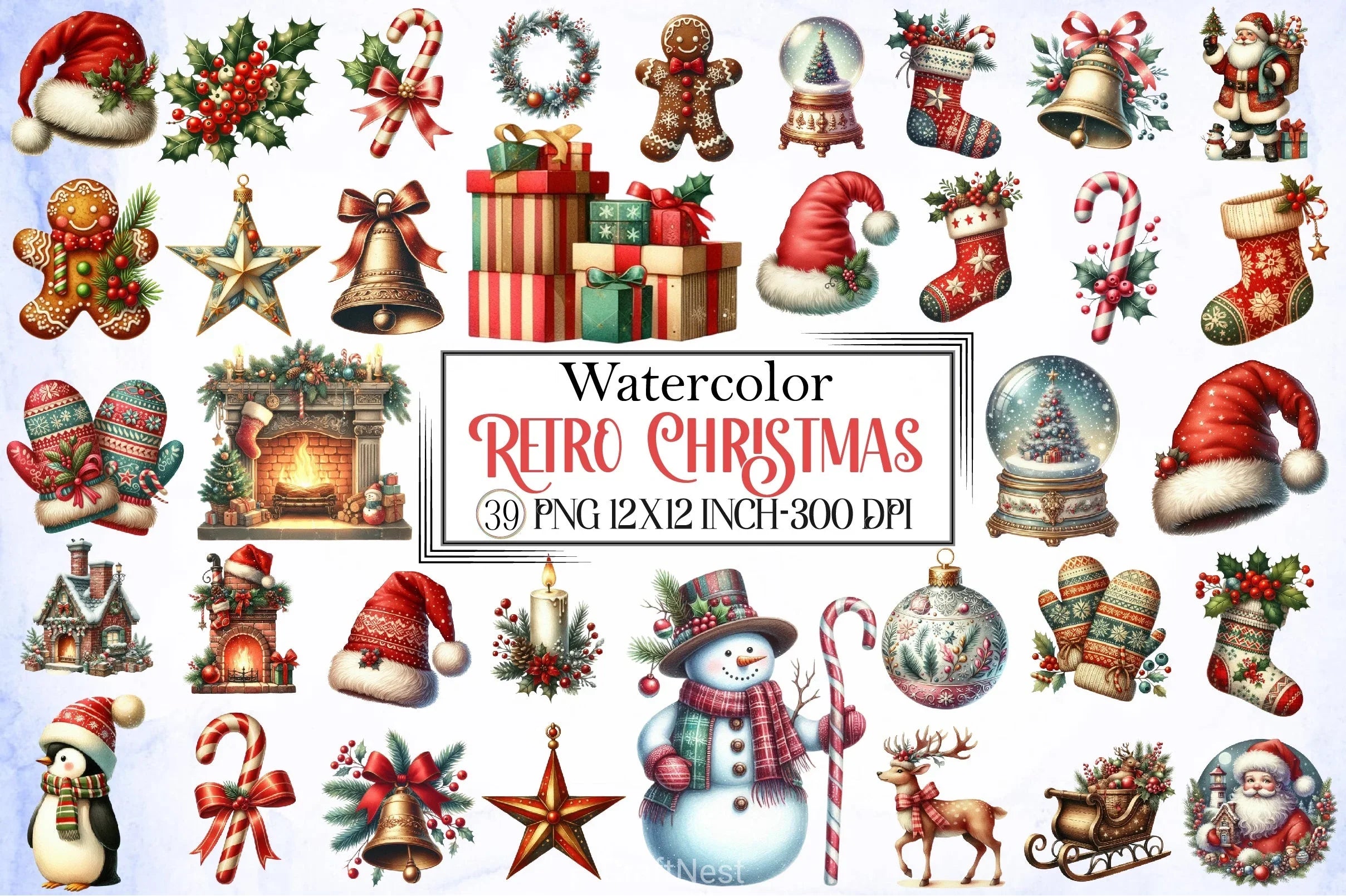 Retro Christmas Clipart Bundle 6 - CraftNest - Digital Crafting and Art