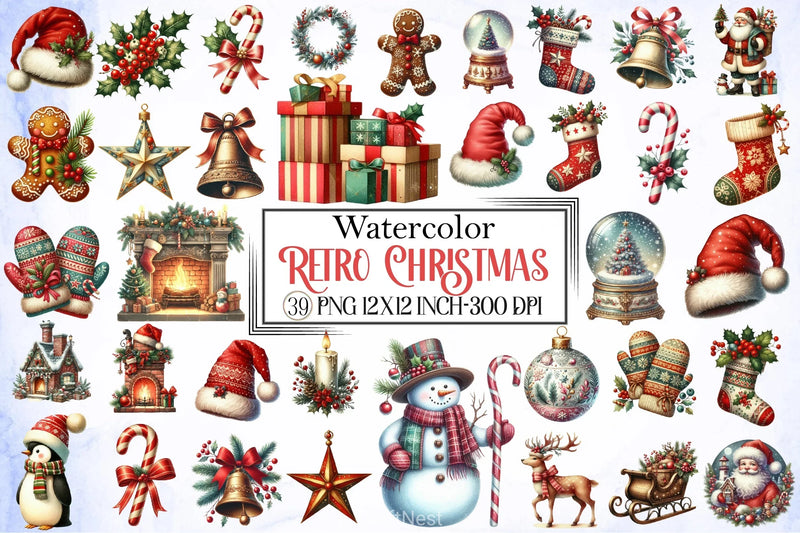 Retro Christmas Clipart Bundle 6 - CraftNest - Digital Crafting and Art