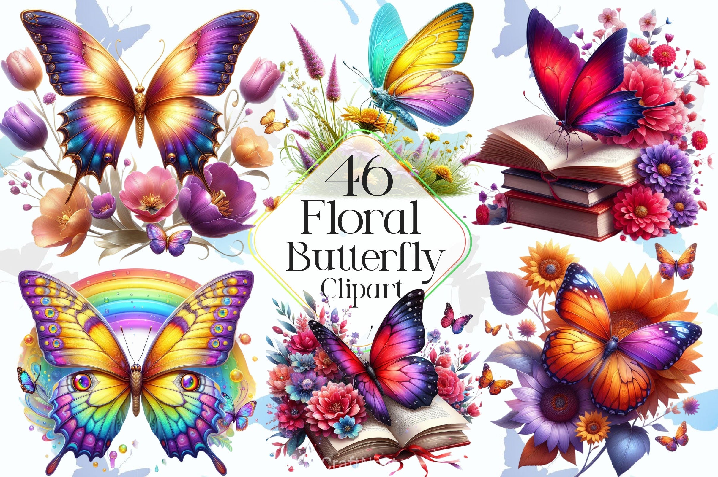 Butterfly Flowers Clipart Bundle 26