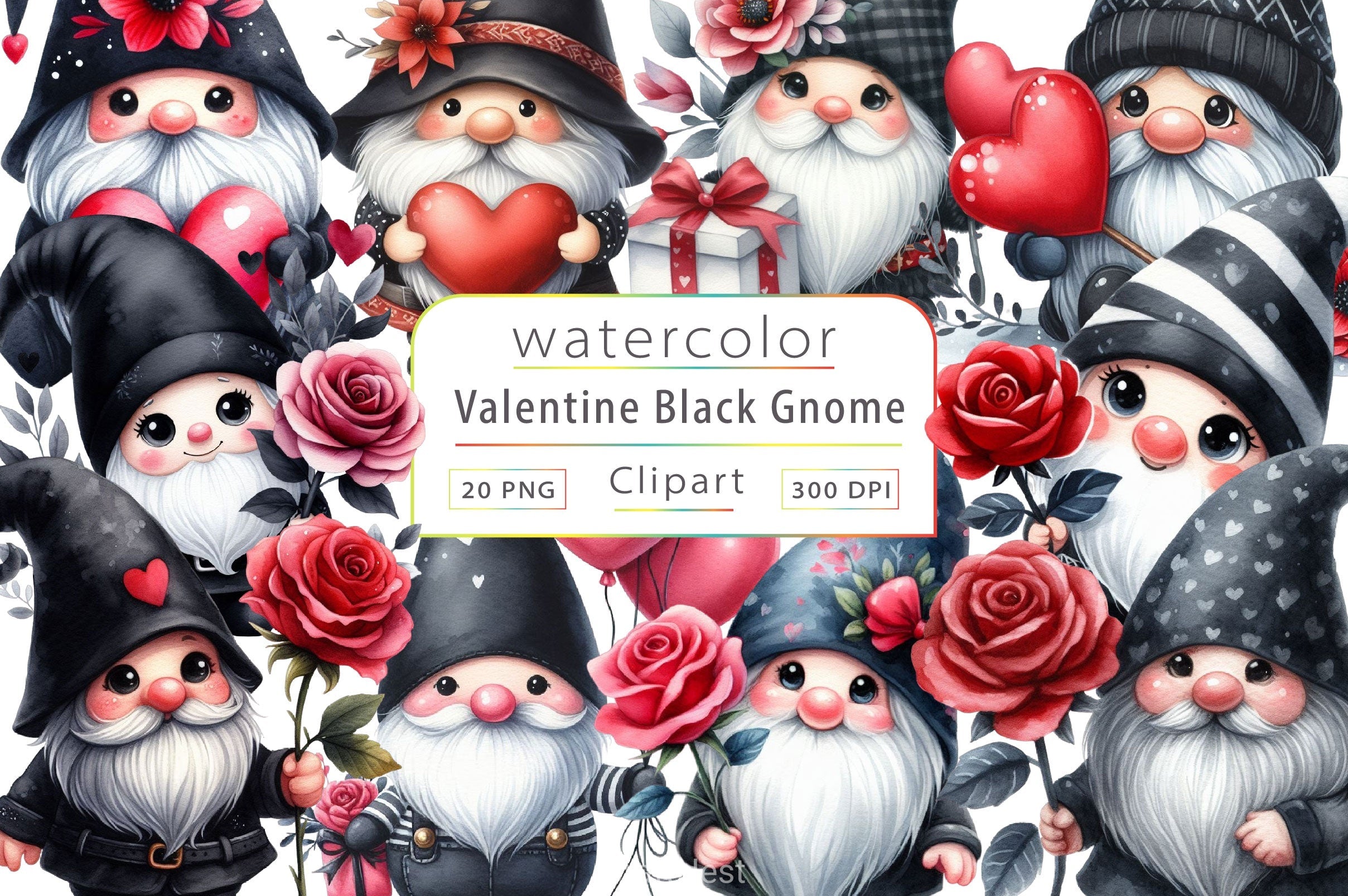 Black Valentine Gnome Clipart Bundle