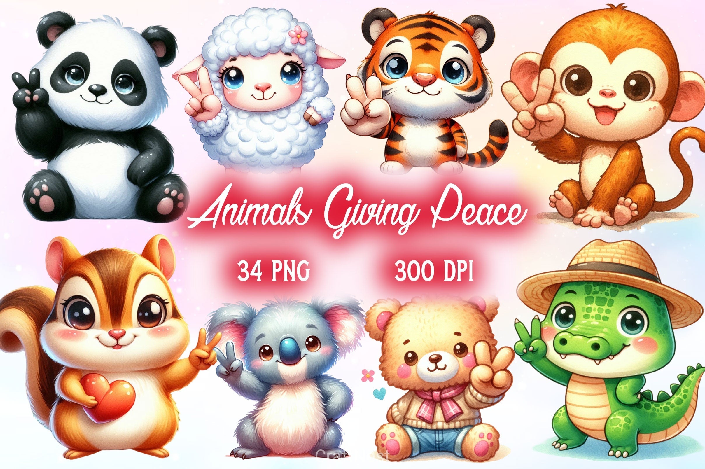 Cute Animals Giving Peace Sign Clipart Bundle