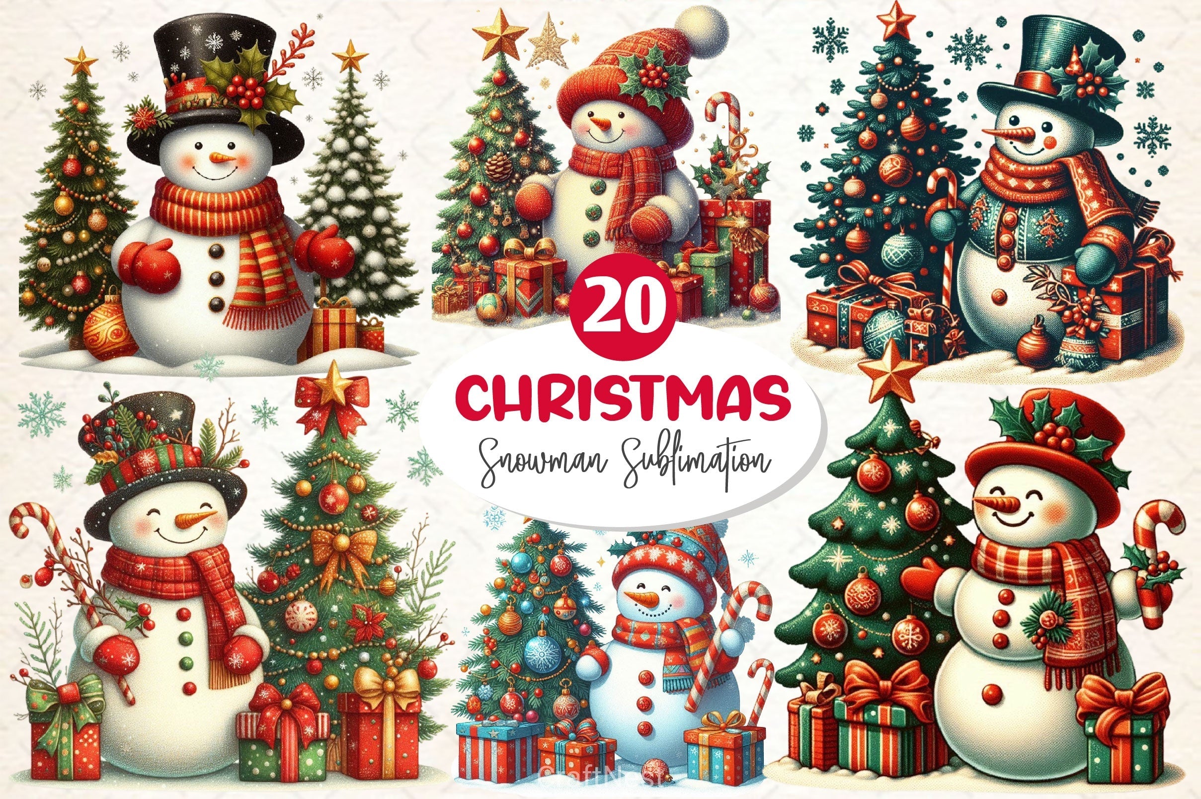 Vintage Christmas Snowman Clipart Bundle
