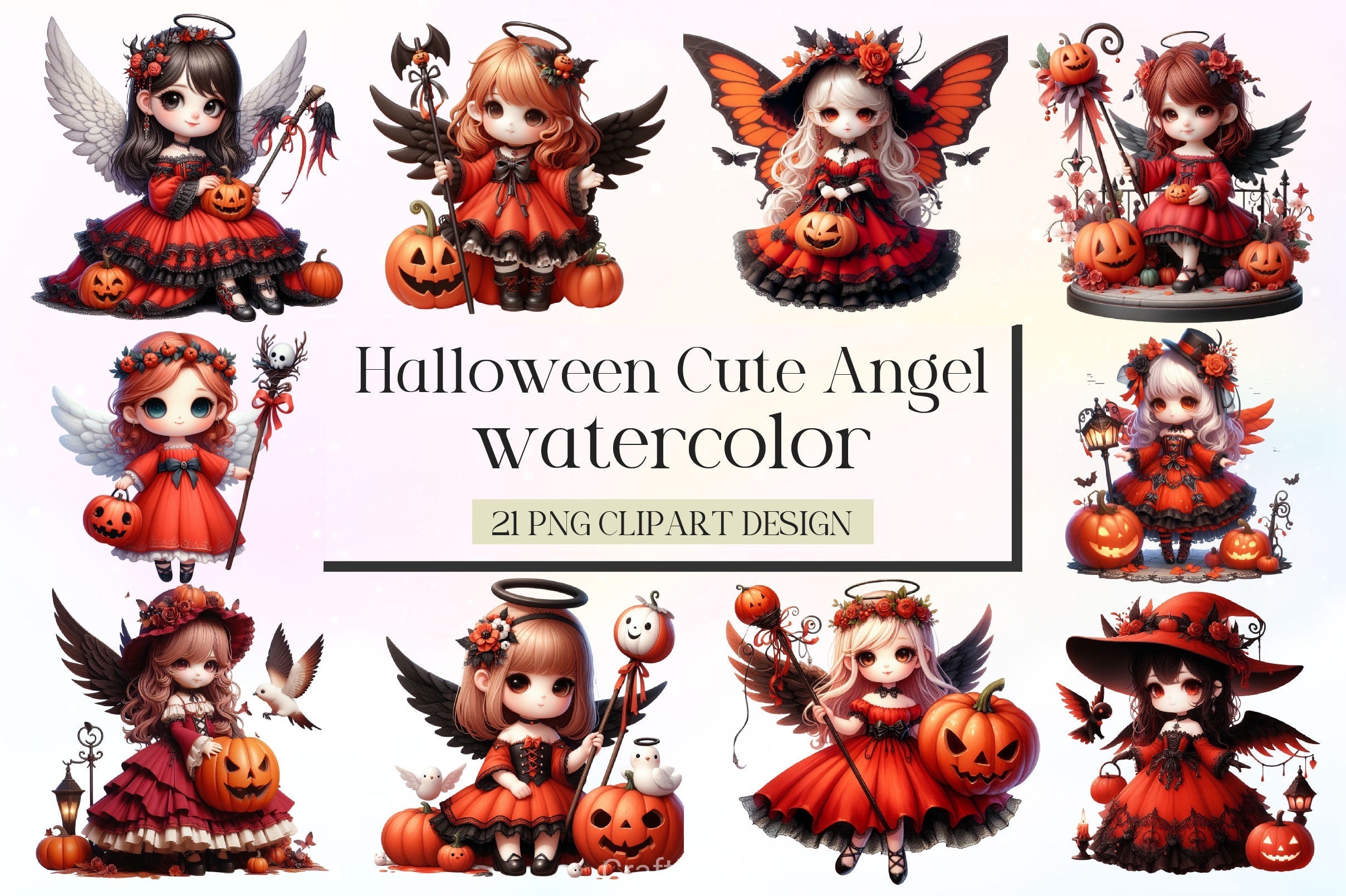 Halloween Cute Angel Clipart Bundle 2