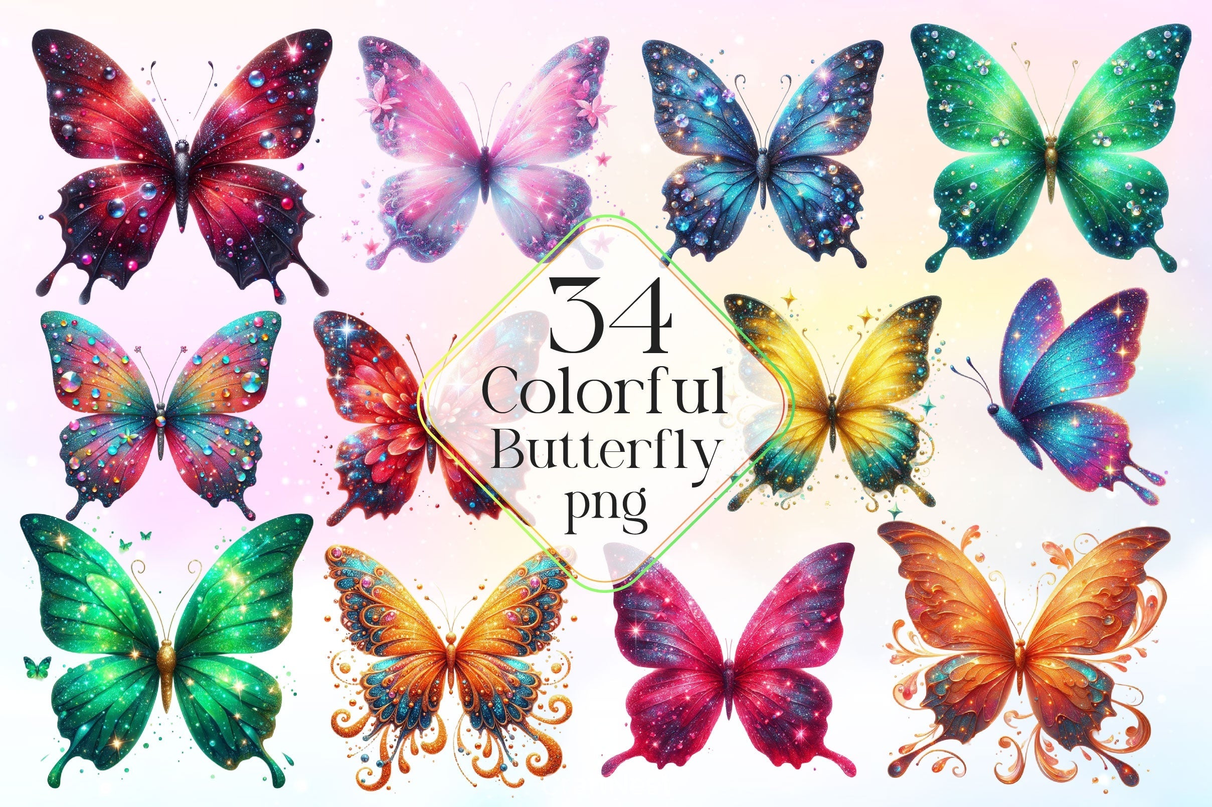 Colorful Butterfly Clipart Bundle 3