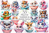 Playful Animals In Bubble Baths Clipart Bundle 2